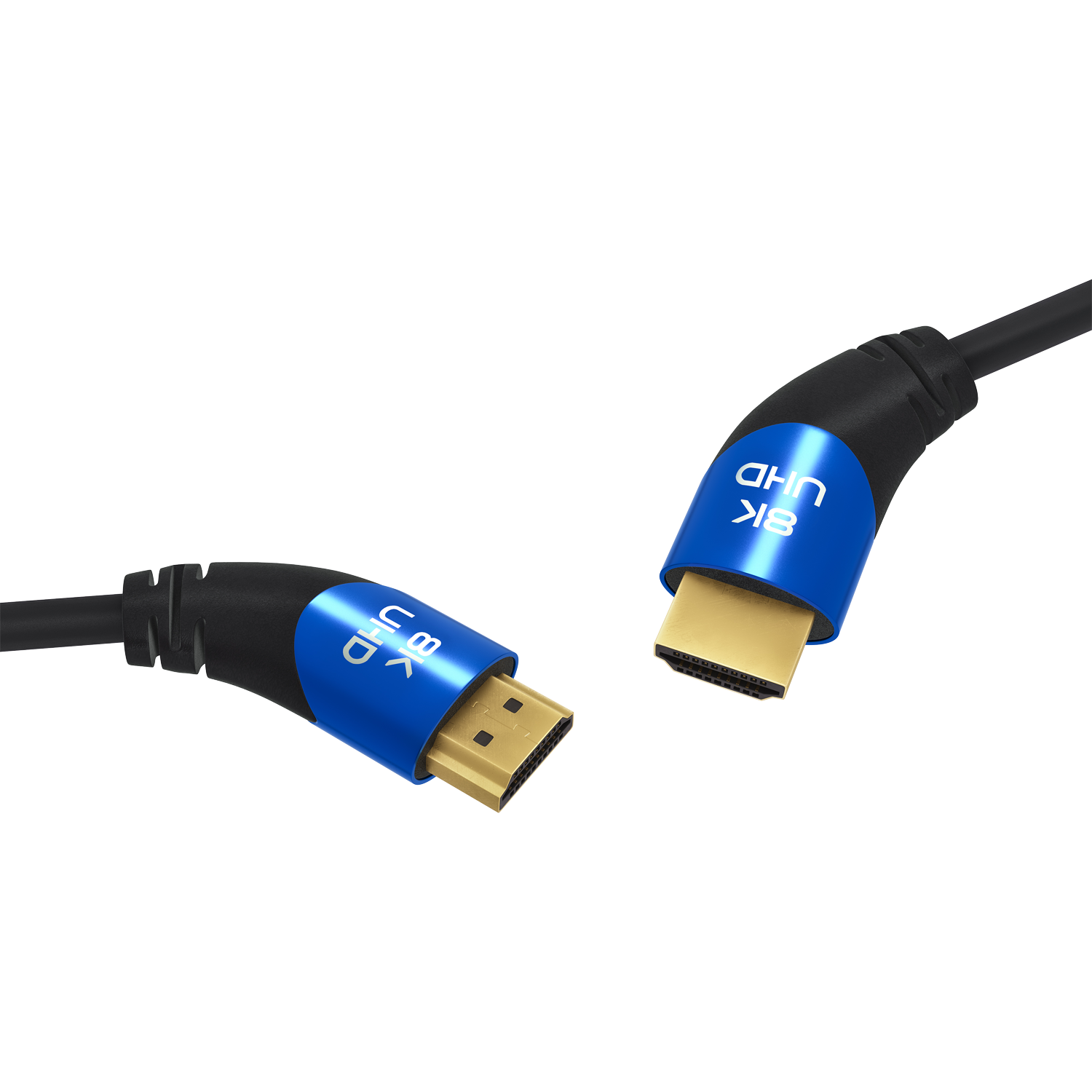 HDMI-Kabel mit Aufschrift Ultra High Speed Oehlbach silberne Stecker schwarzes Kabel auf weißem Hintergrund