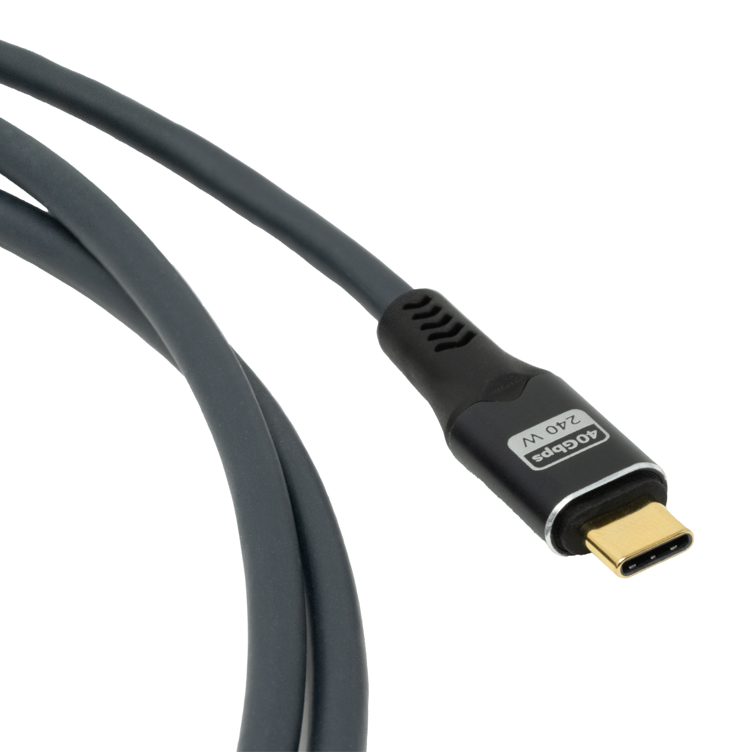 USB TYPE-C Kabel silberfarben mit Oehlbach Logo auf Stecker schwarzer Hintergrund Kabel diagonal von links unten nach rechts oben