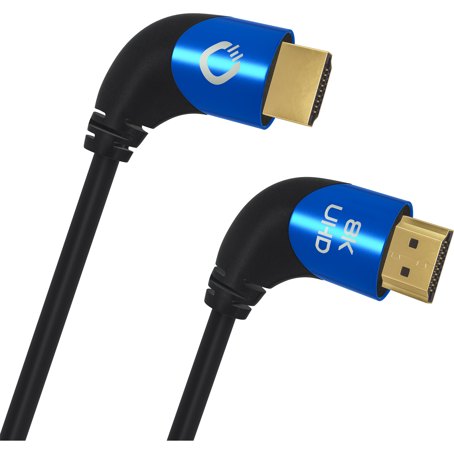 HDMI-Kabel mit Aufschrift Ultra High Speed schwarzes Kabel goldene Stecker Oehlbach-Logo oben links grauener Hintergrund