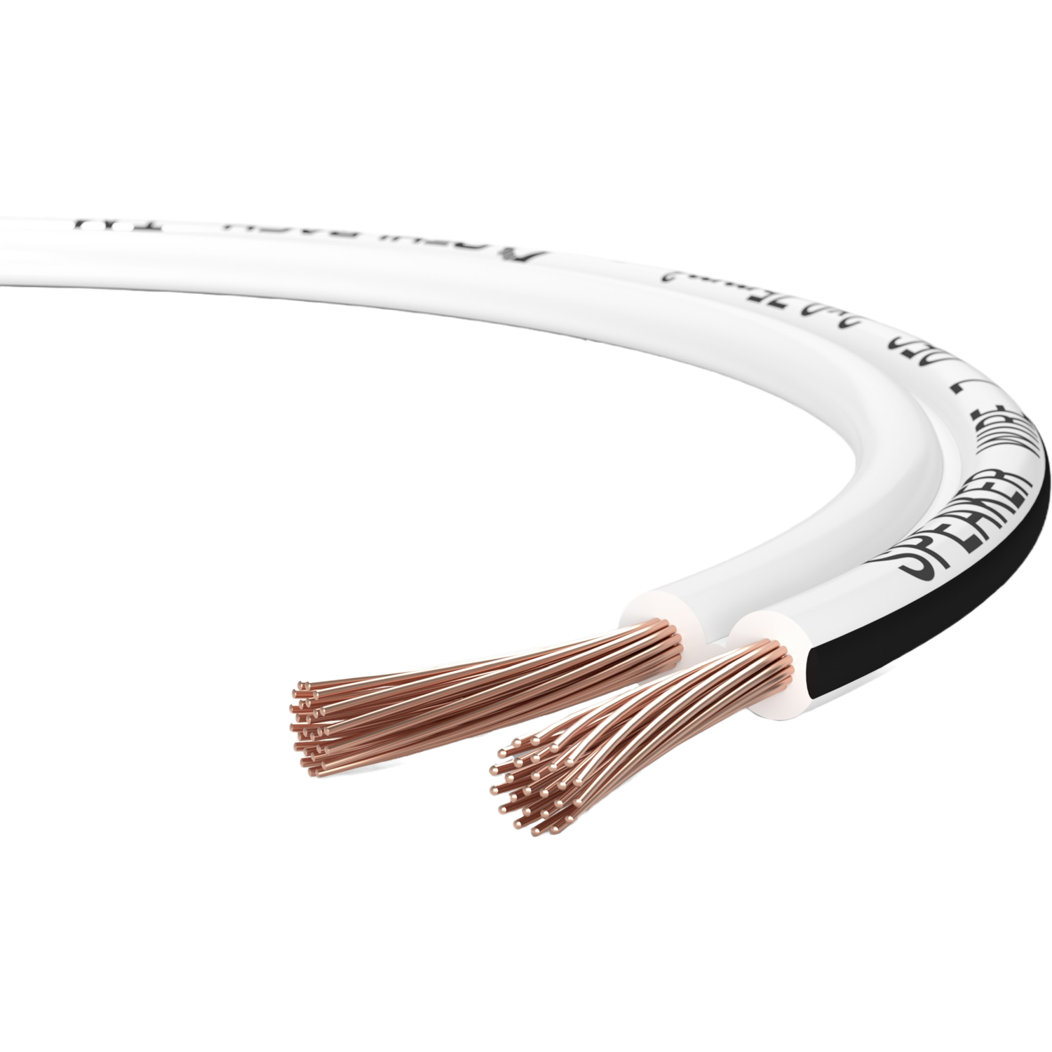 Graues Lautsprecherkabel von Oehlbach auf weißem Hintergrund Kabel in Schlangenform angeordnet
