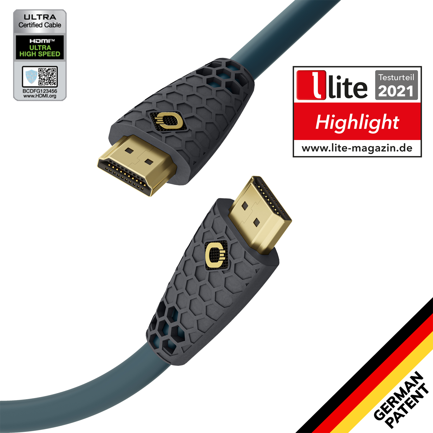 8K Ultra High-Speed HDMI Kabel schwarz mit Oehlbach Logo und Aufschrift Flex Evolution auf Verpackung im Hintergrund