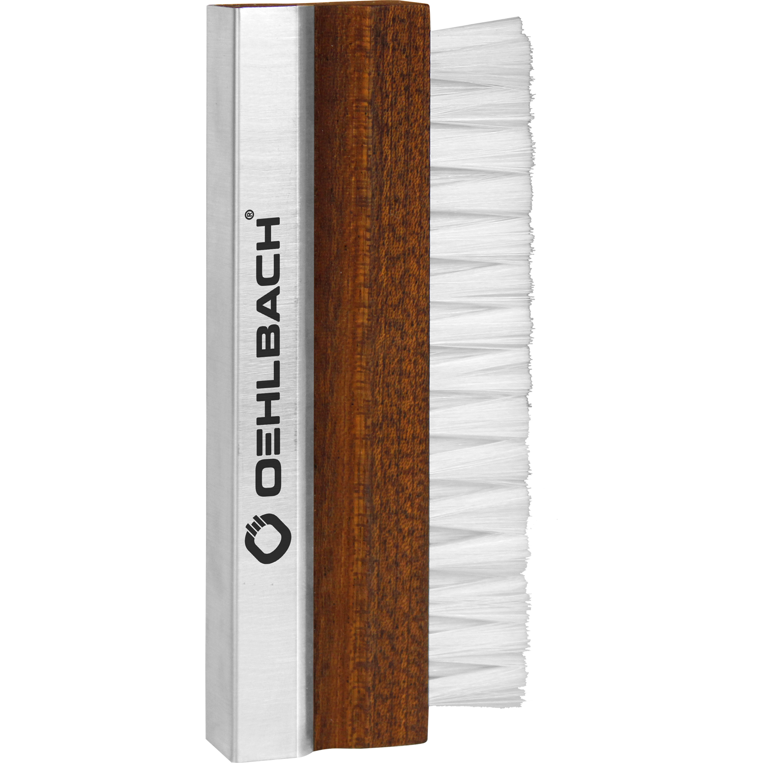 Pro Phono Brush Schallplattenbürste Schwarze Schallplattenbürste mit Oehlbach-Logo links auf flachem grauem Hintergrund