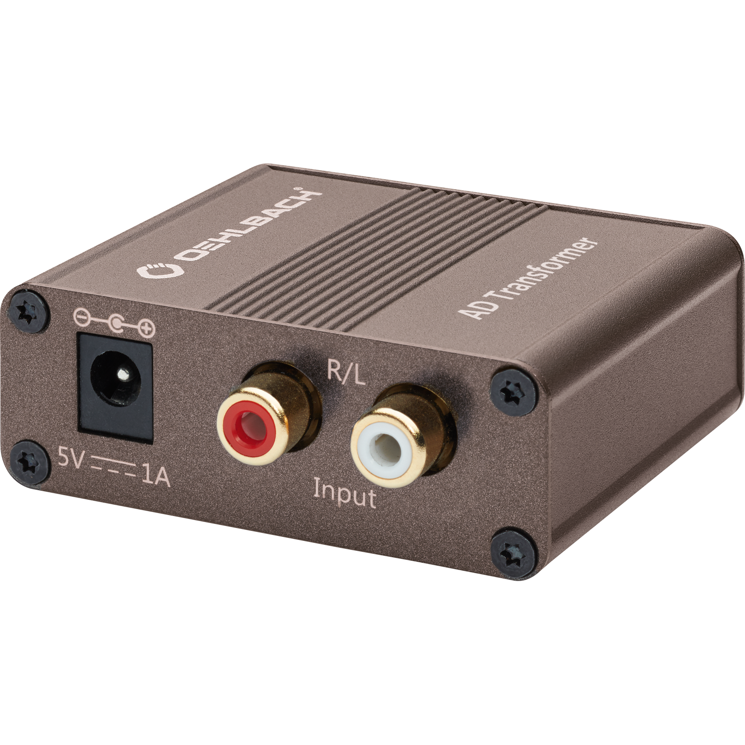 Oehlbach Audiowandler mit Aufschrift Analog zu Digital Transformer schwarzes Gehäuse zwei Audioanschlüsse oben links