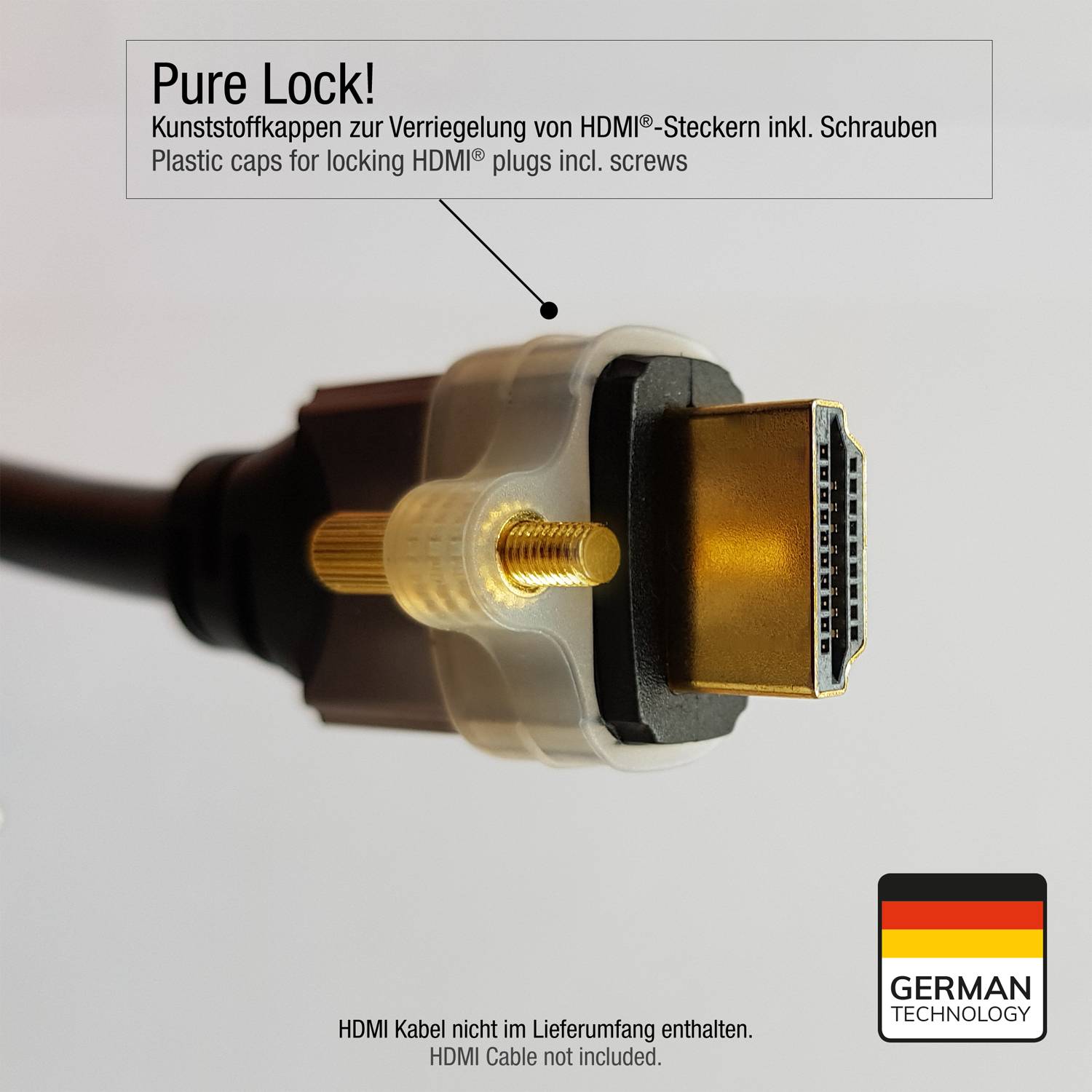 Pure Lock! Kunststoffkappen zur Verriegelung von HDMI-Steckern