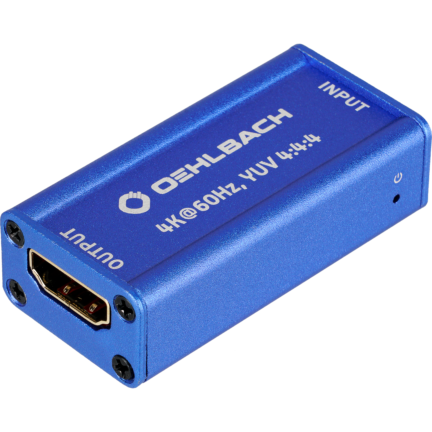 Oehlbach Signal-Verstärker für HDMI schwarzes Gehäuse HDMI-Ports links und rechts Oehlbach-Logo oben mittig
