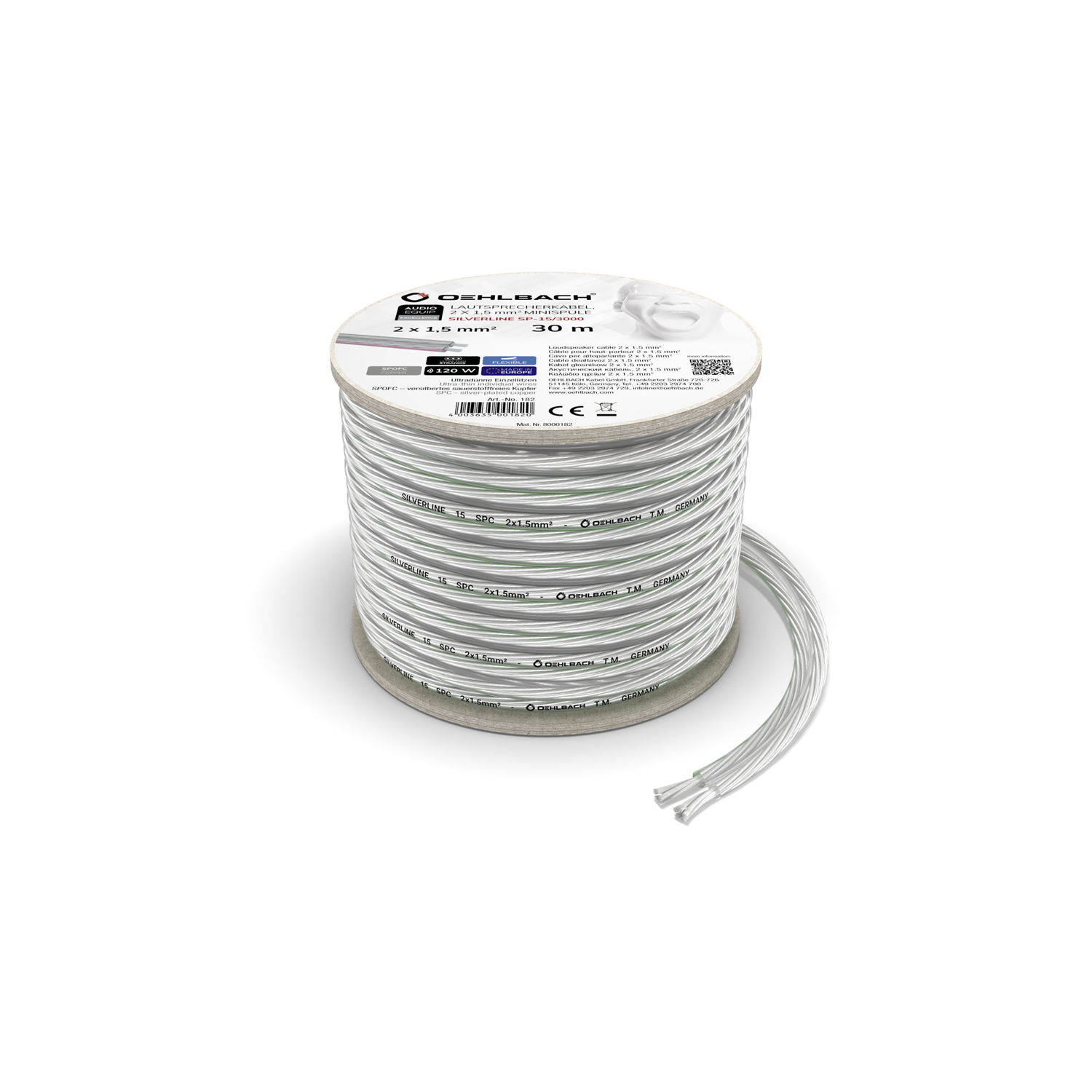 Silverline SP-15 Versilbertes Lautsprecherkabel