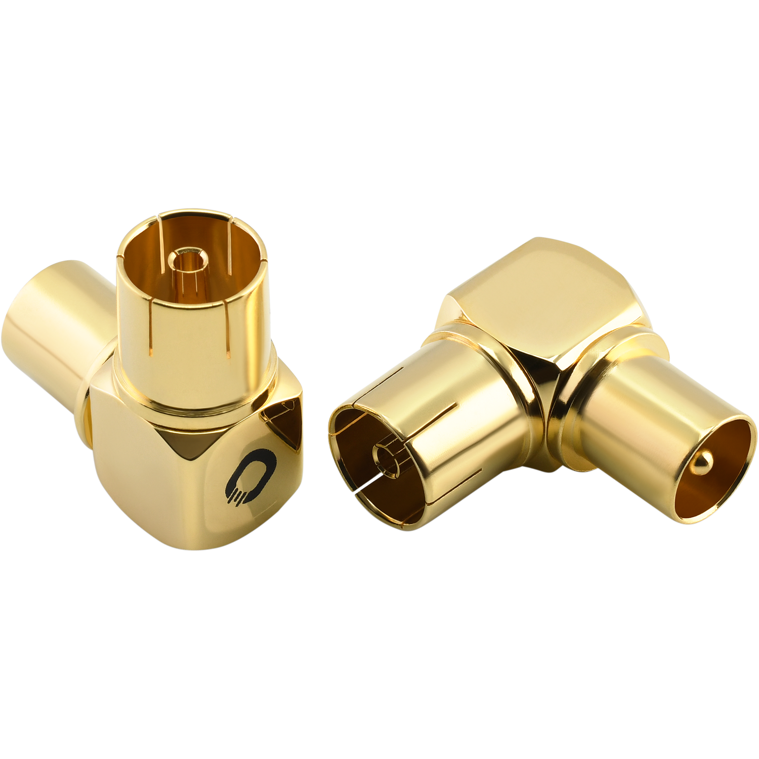 Winkelverbinder Oehlbach goldfarben rechteckig Logo Oehlbach oben rechts 90 Grad Biegung auf weißem Hintergrund