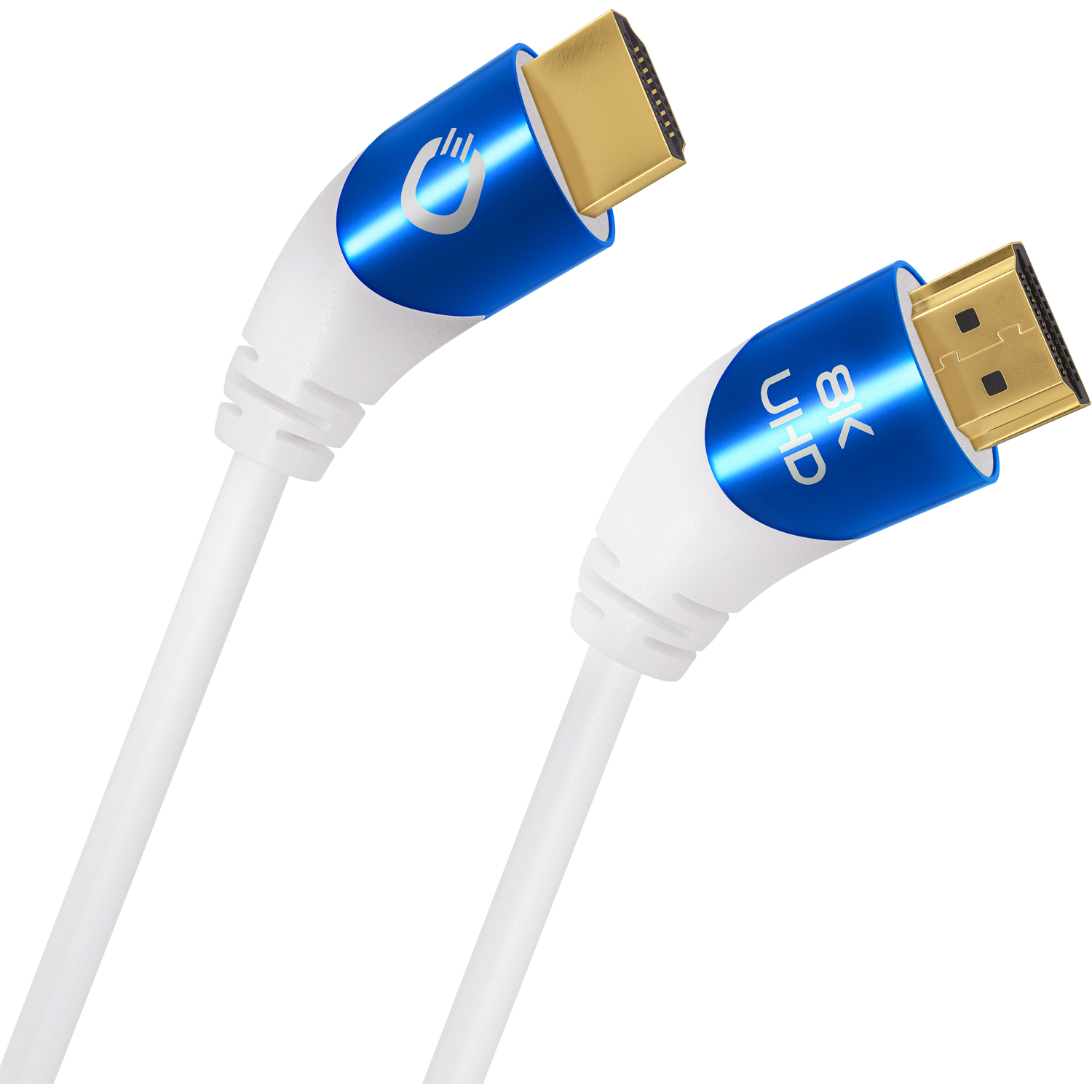 HDMI-Kabel mit Aufschrift Ultra High Speed Oehlbach Logo links Kabel horizontal auf grauem Hintergrund