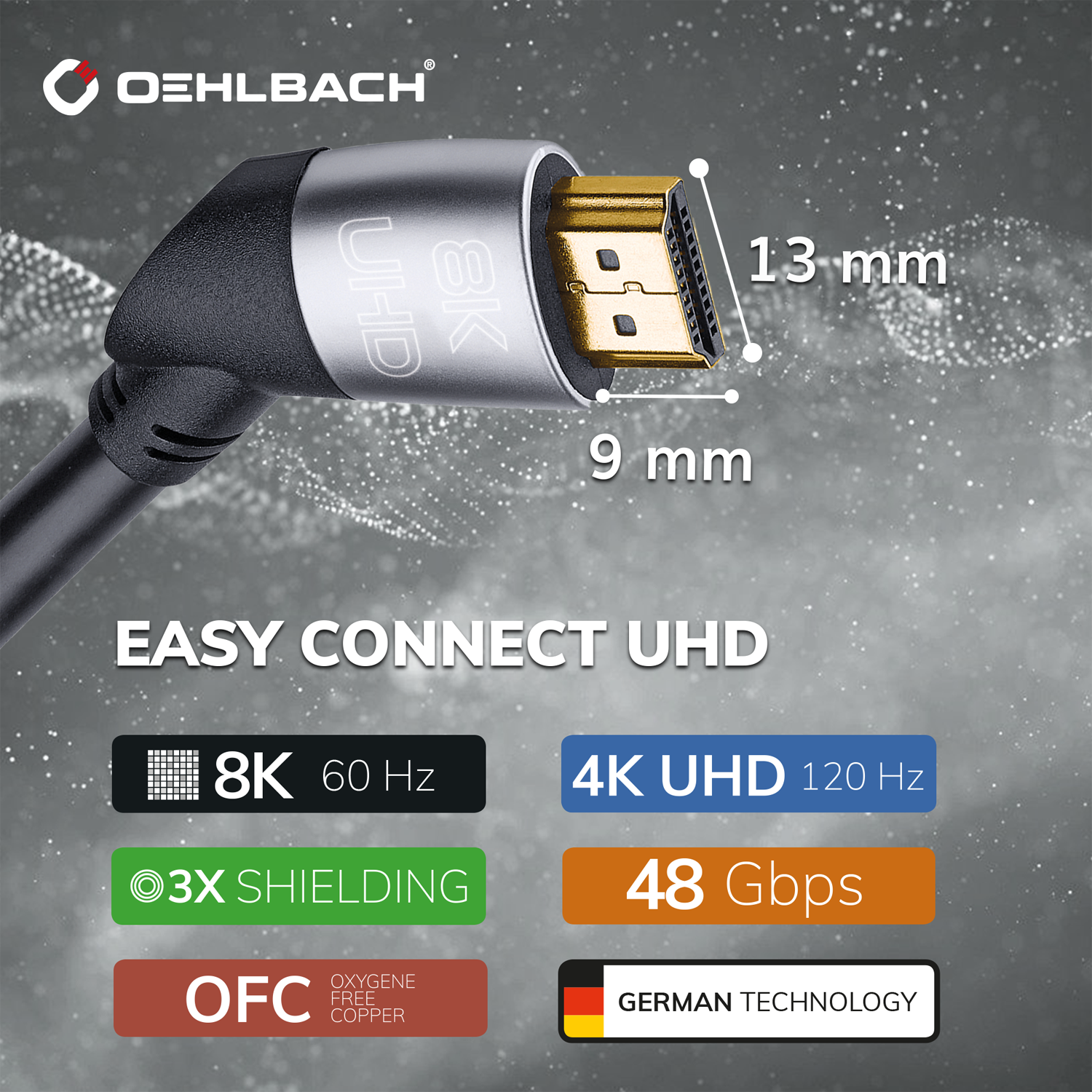 8K Ultra High-Speed HDMI Kabel Oehlbach schwarz mit goldenen Steckern und Aufschrift Easy Connect 3.0 m auf Verpackung