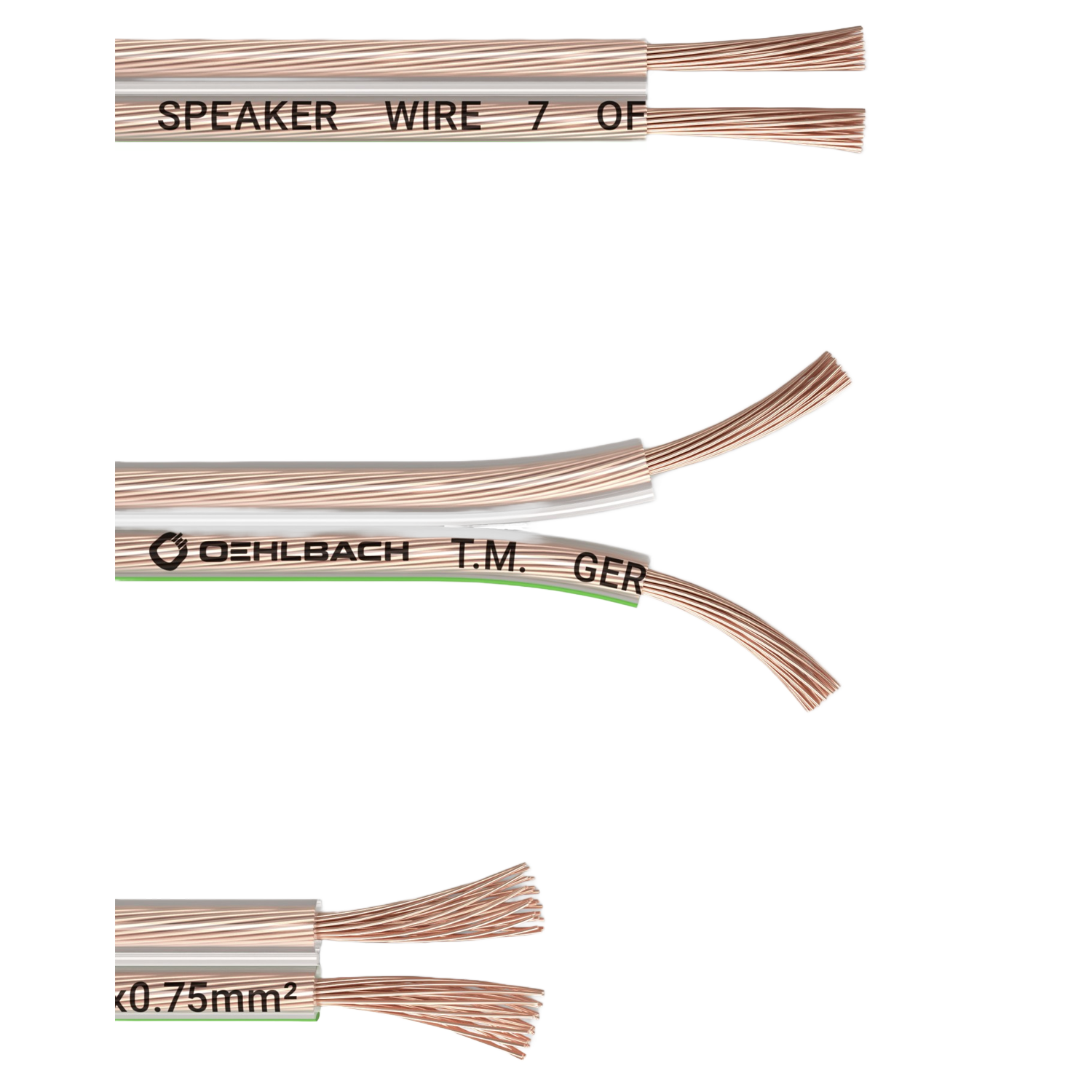 Speaker Wire SP-7 Lautsprecherkabel Lautsprecherkabel Oehlbach spiralförmig aufgerollt durchsichtiger Kunststoffmantel kupferfarbene Innenleiter