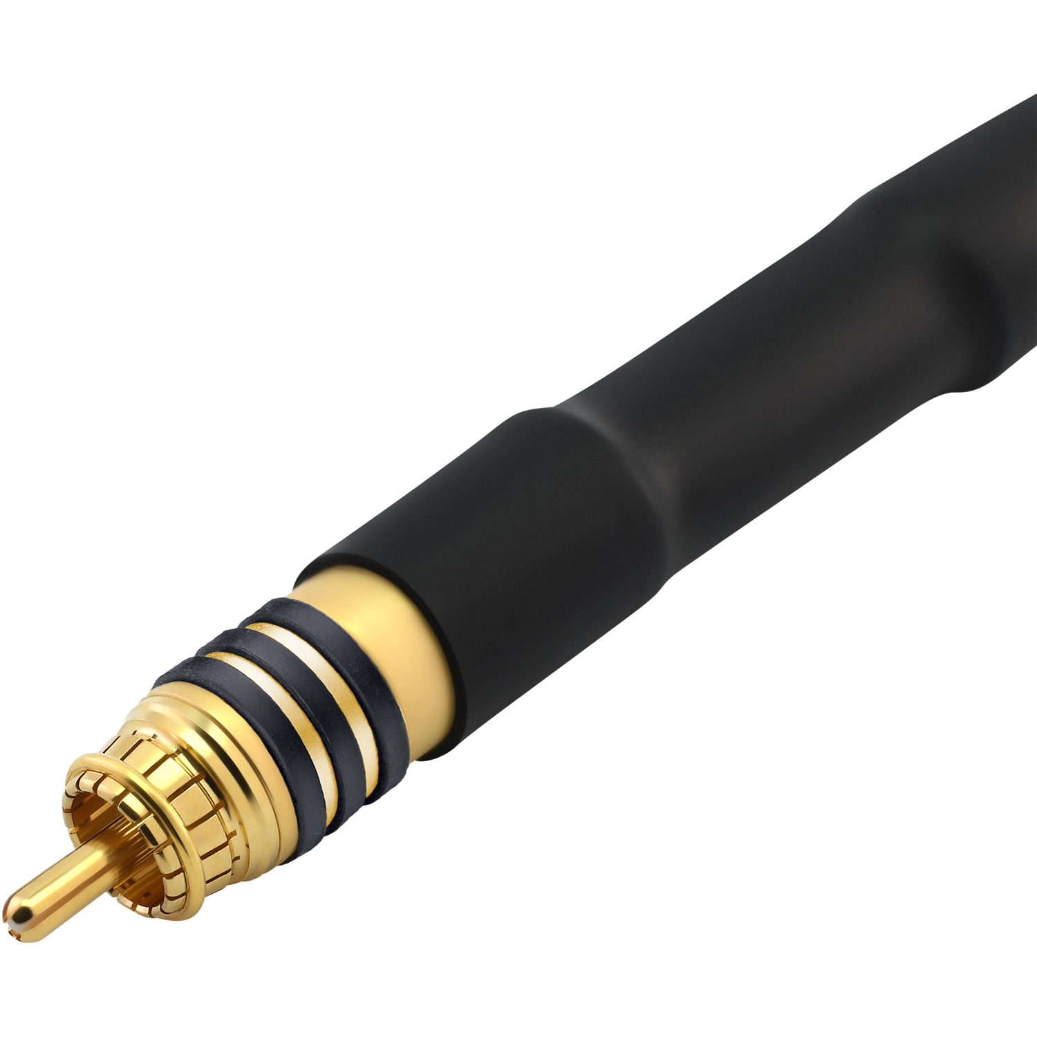Symmetrisches High-End NF-Audio Cinch-Kabel Oehlbach schwarz goldene Stecker Kabel diagonal von links unten nach rechts oben