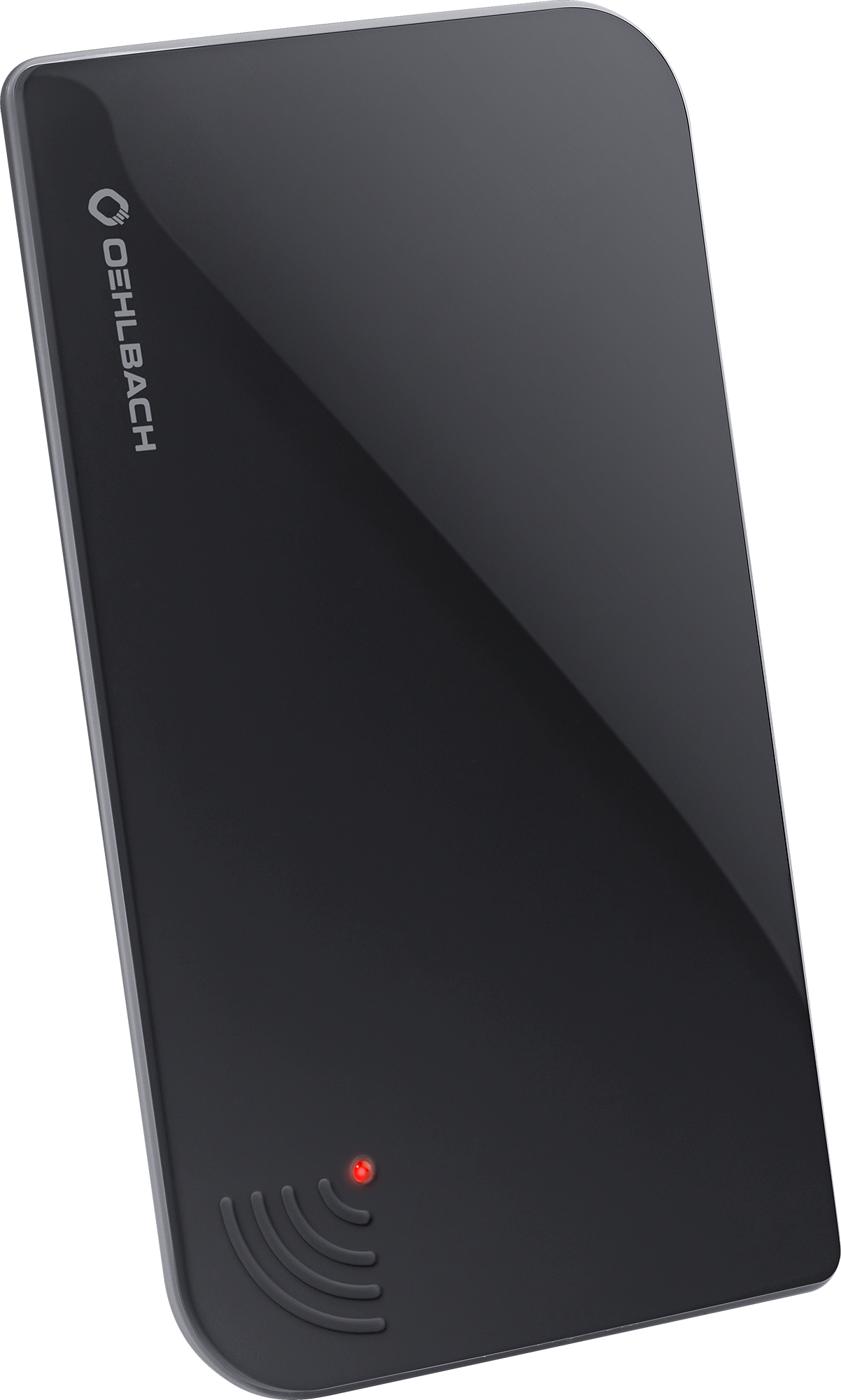 Zimmerantenne DVB-T2 Oehlbach schwarz quadratisch mit abgerundeten Ecken 5G Filter mittig Oehlbach Logo unten rechts