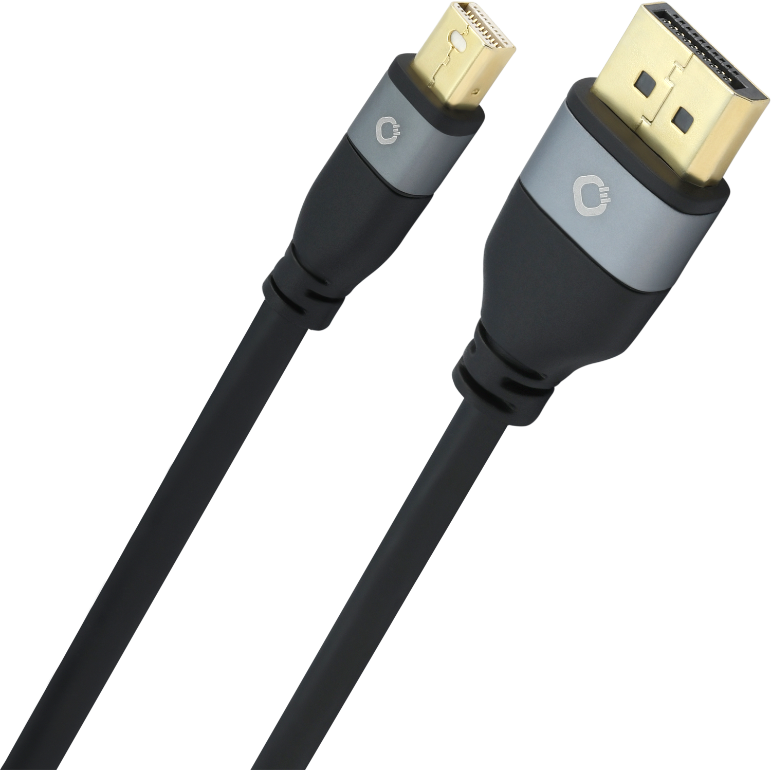 Displayportkabel DP / DP-Mini Oehlbach schwarz mit goldenen Steckern vor weißem Hintergrund