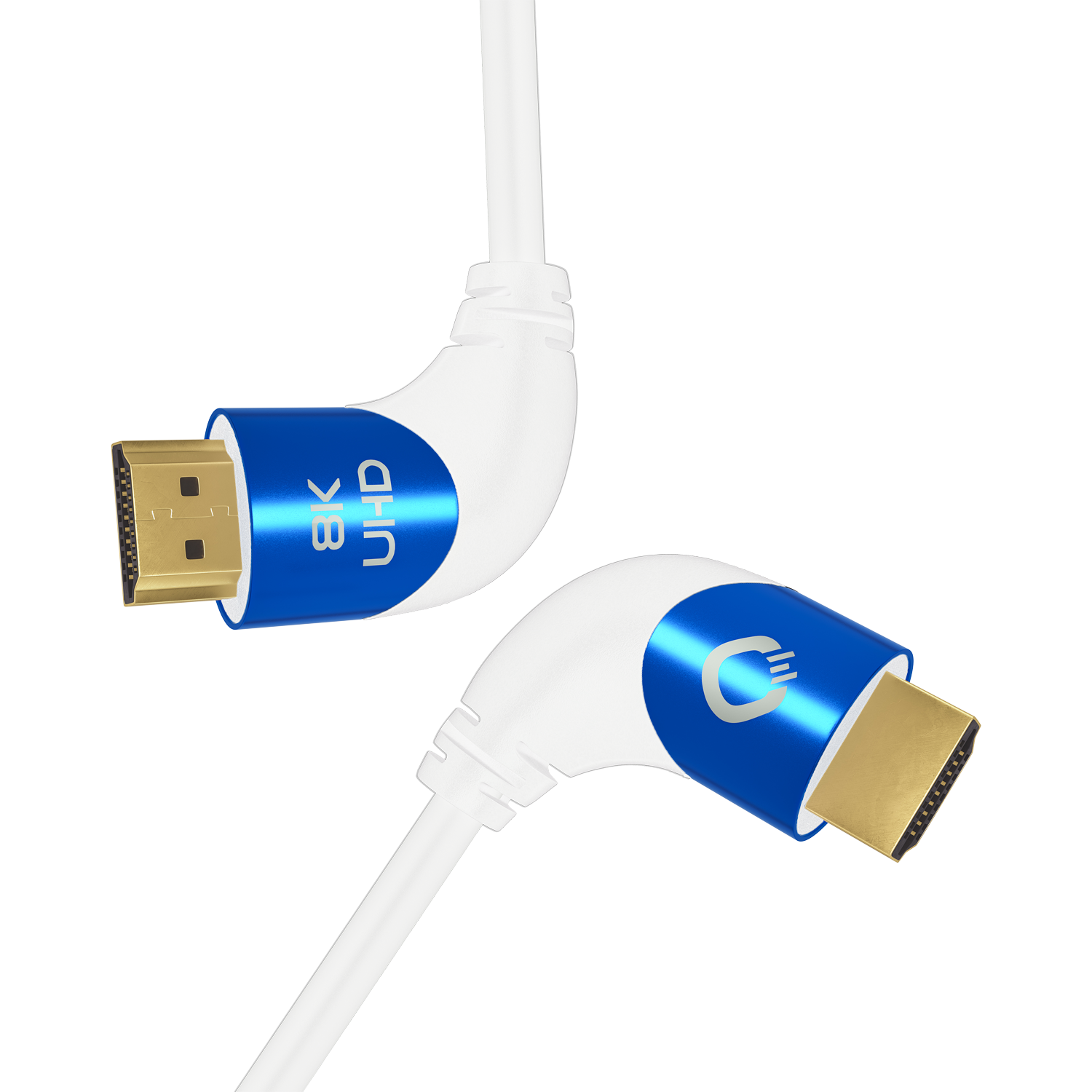 HDMI-Kabel schwarz mit goldenen Steckern Aufschrift Ultra High Speed Oehlbach-Logo mittig auf roter Fläche Hintergrund neutral