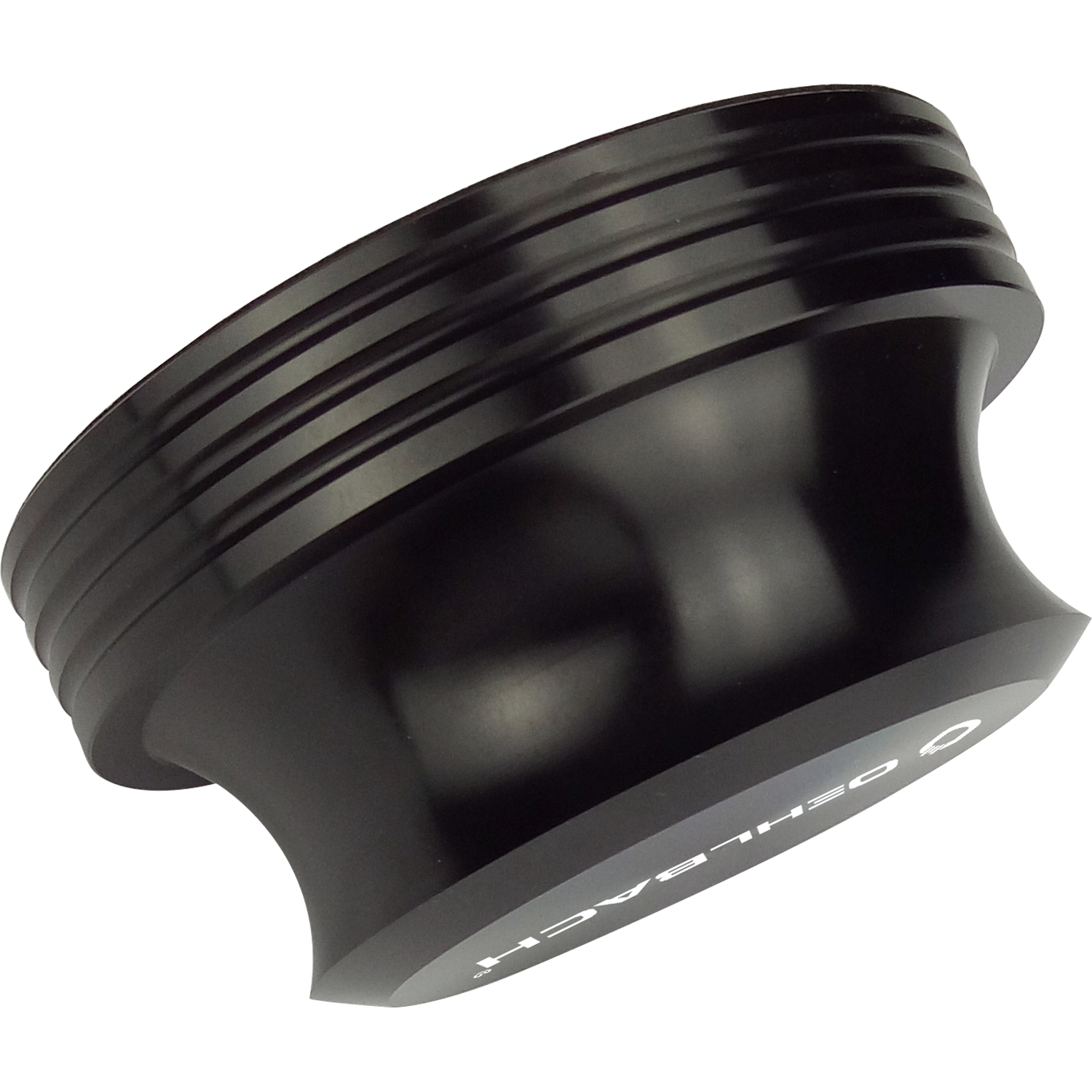 Phono Weight Plattengewicht Plattengewicht Oehlbach silber zylindrisch mit Oehlbach-Logo obenansicht auf weißem Hintergrund