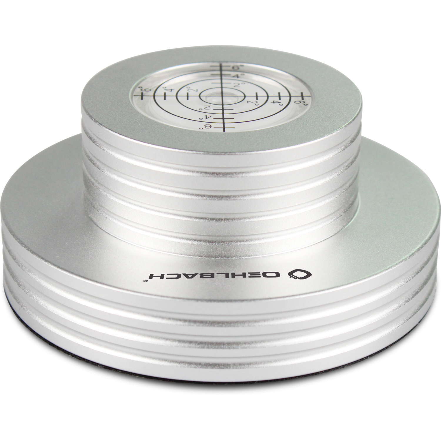 Balance Checker Plattengewicht mit Libelle Plattengewicht mit Libelle von Oehlbach aus Metall mit runder Form und eingelegter Wasserwaage oben zentrale Beschriftung Oehlbach