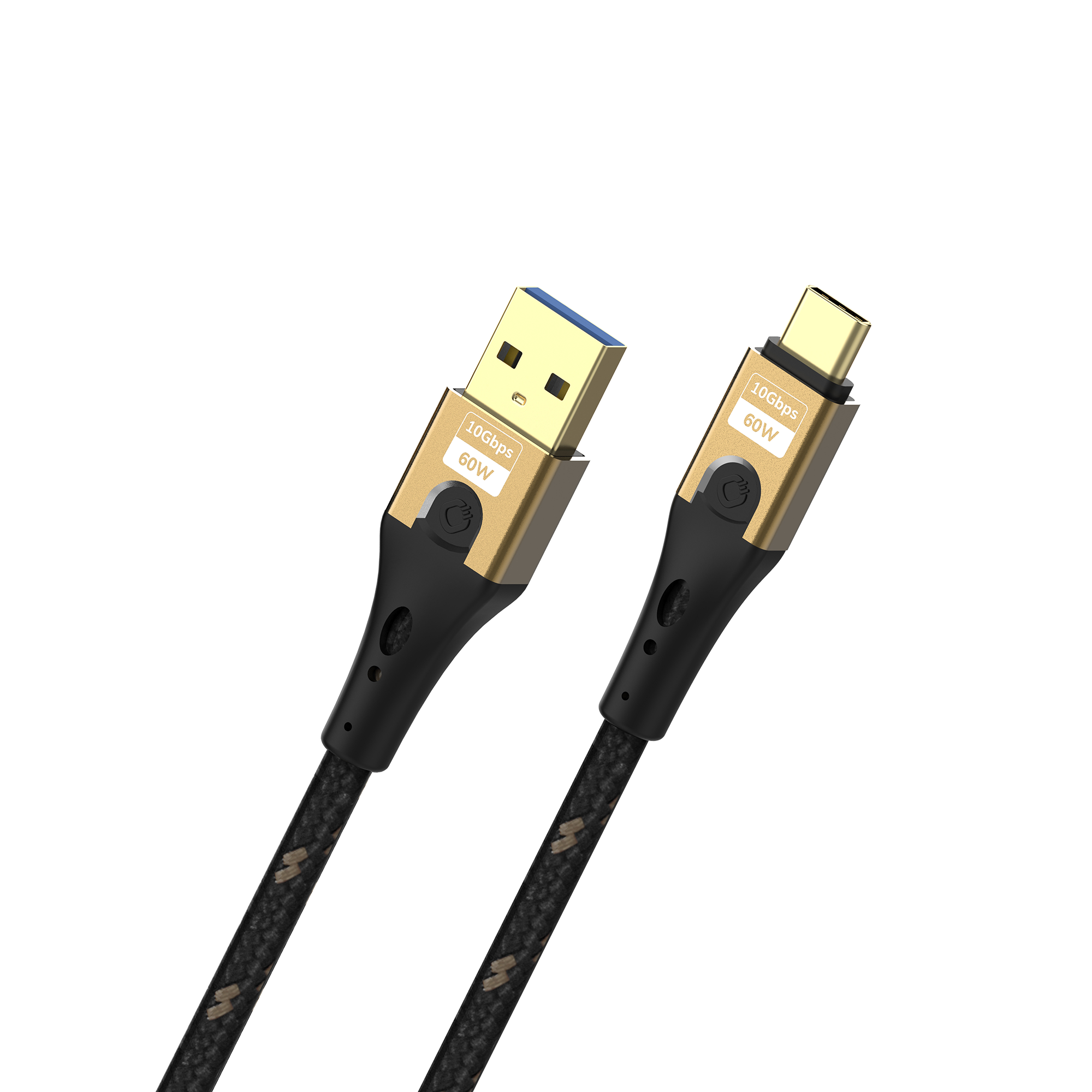USB Typ A - Typ C Kabel Oehlbach mit schwarzem und goldenem Stecker auf weißem Hintergrund