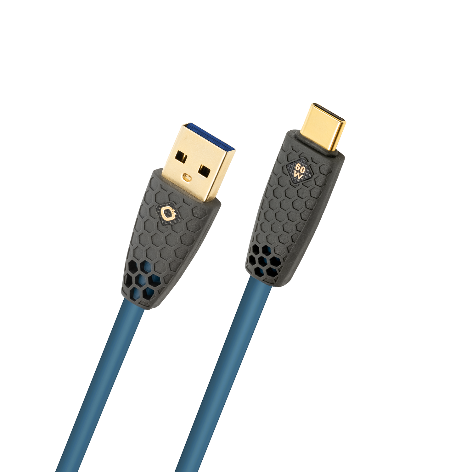 USB-A- auf USB-C-Kabel mit Wabenstruktur, Aufschrift „60 W“ auf USB-C-Stecker