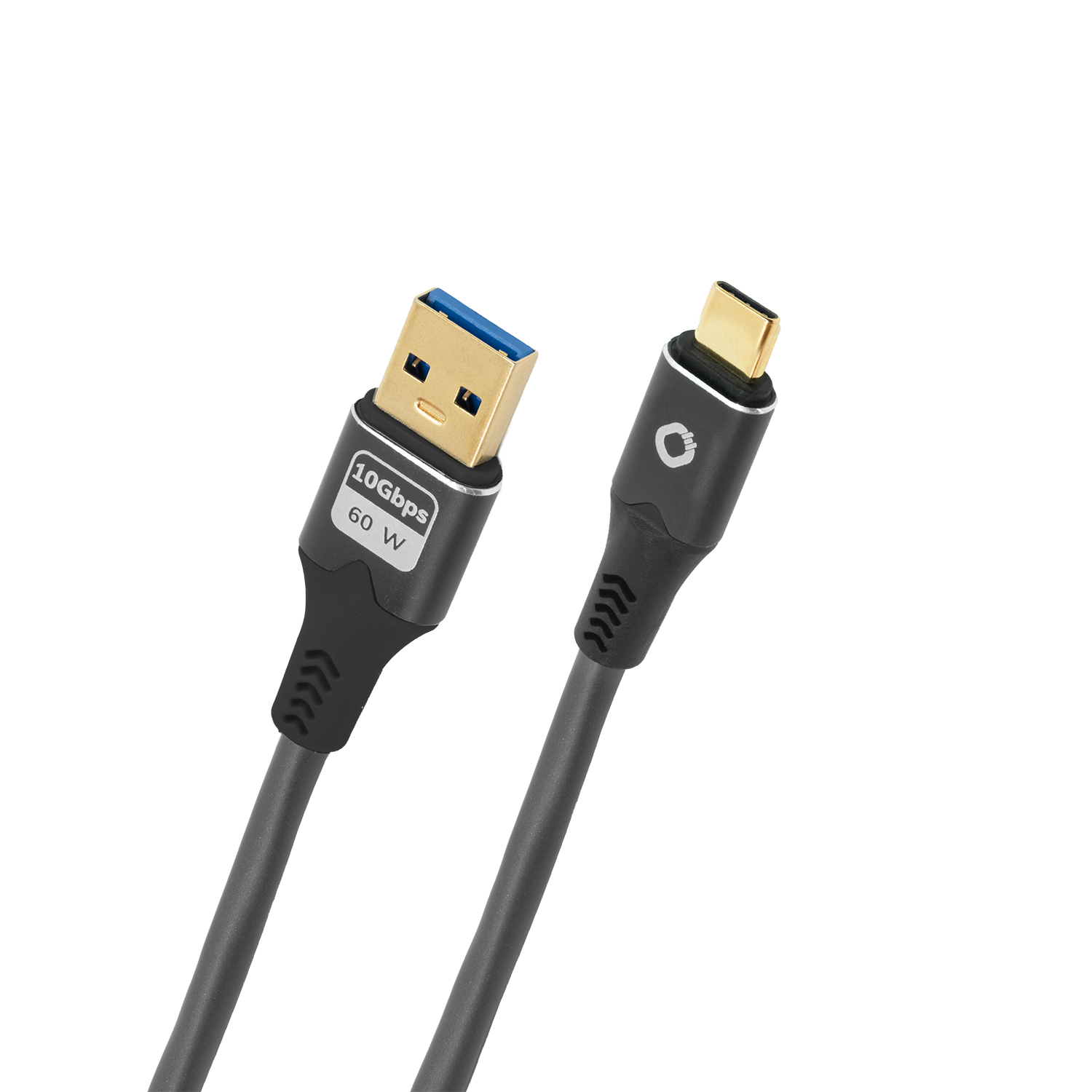 USB Typ A zu Typ C Kabel Oehlbach schwarz mit goldenen Anschlüssen vor weißem Hintergrund