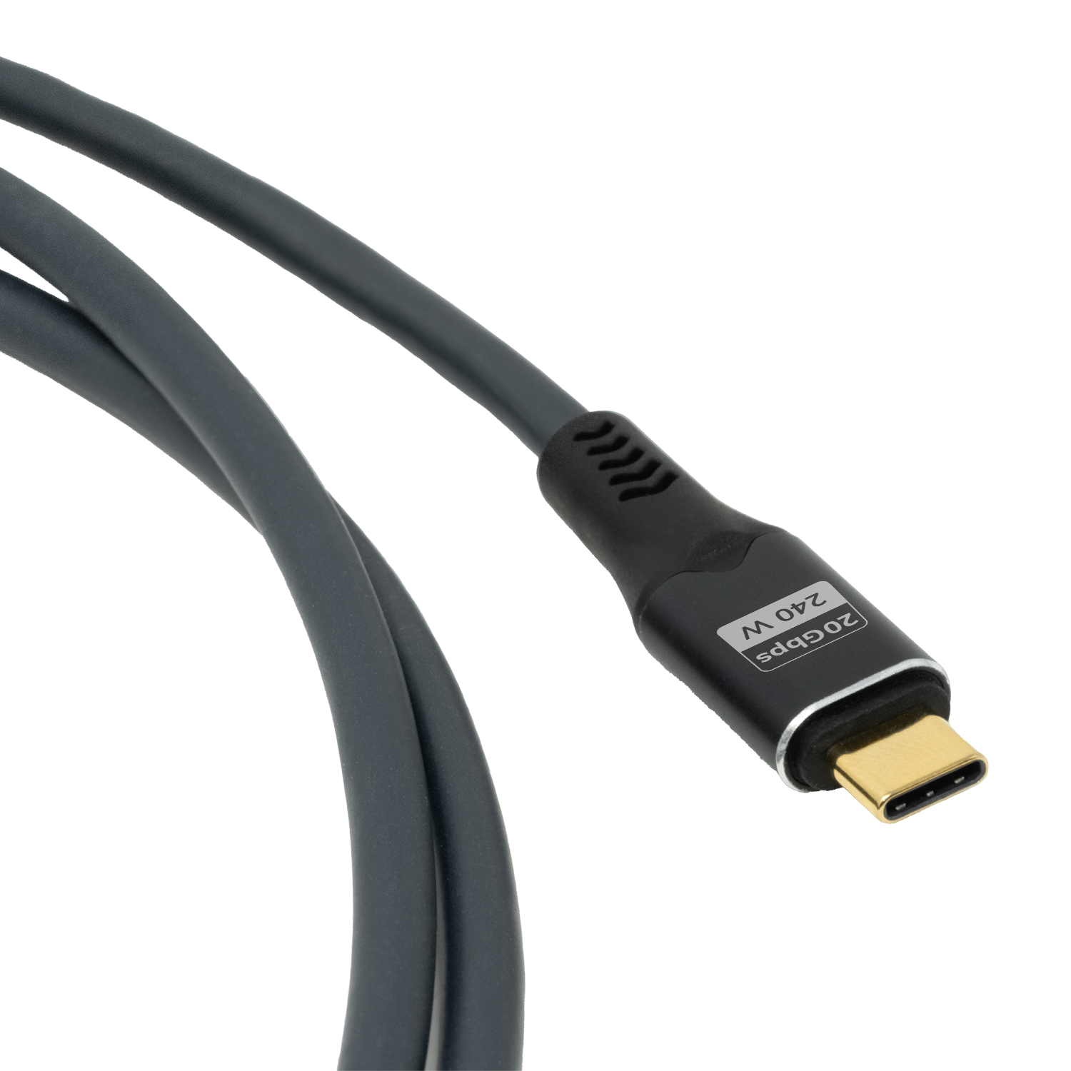 USB TYPE-C Kabel schwarz mit silbernen Steckern Text auf Stecker Oehlbach vor grauem Hintergrund