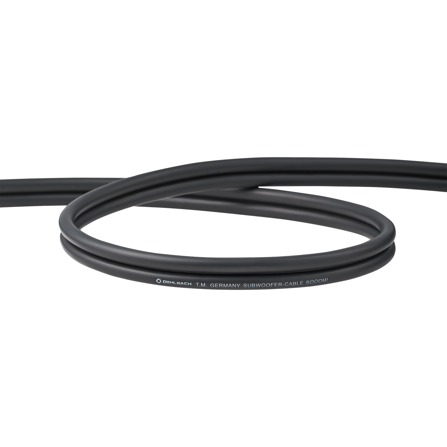 Subwoofer Y-Cinch-Kabel Oehlbach schwarz zwei Cinch-Stecker links ein Cinch-Stecker rechts auf grauem Hintergrund