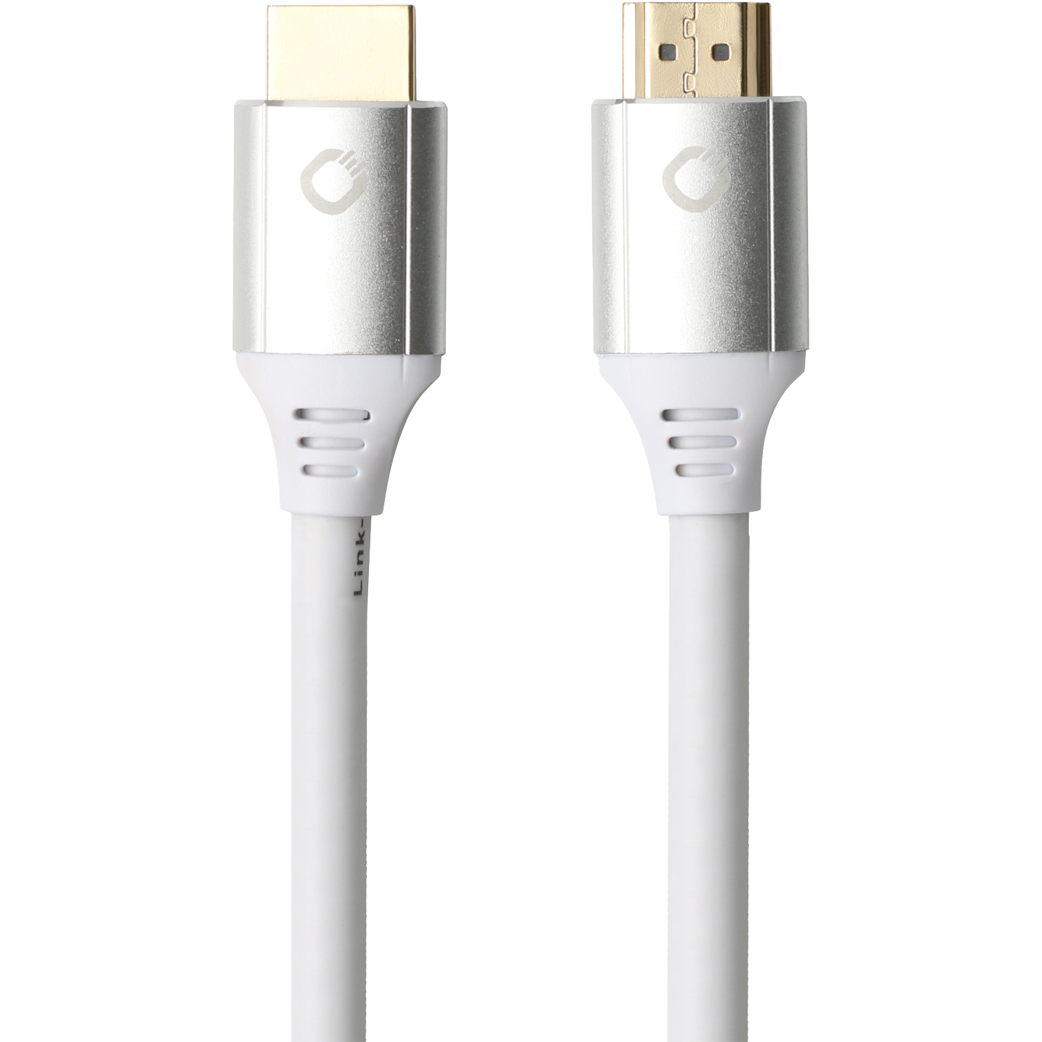 Schwarzes HDMI-Kabel Oehlbach mit Text Ultra High Speed auf Stecker silberne Kontakte schwarzer Hintergrund