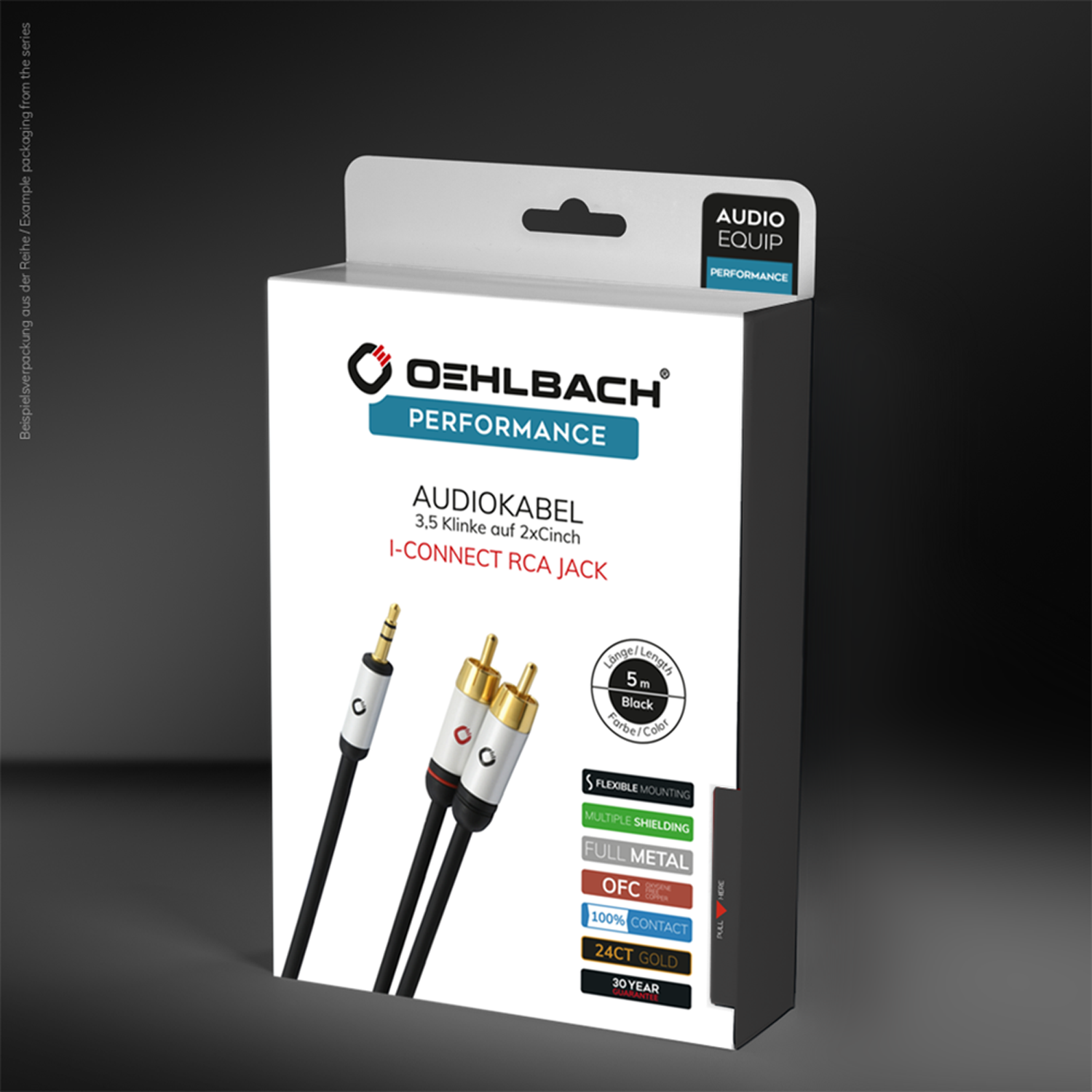 Oehlbach i-Connect RCA Jack Verpackung mit Produktabbildung Audiokabel vorne und Logo oben links