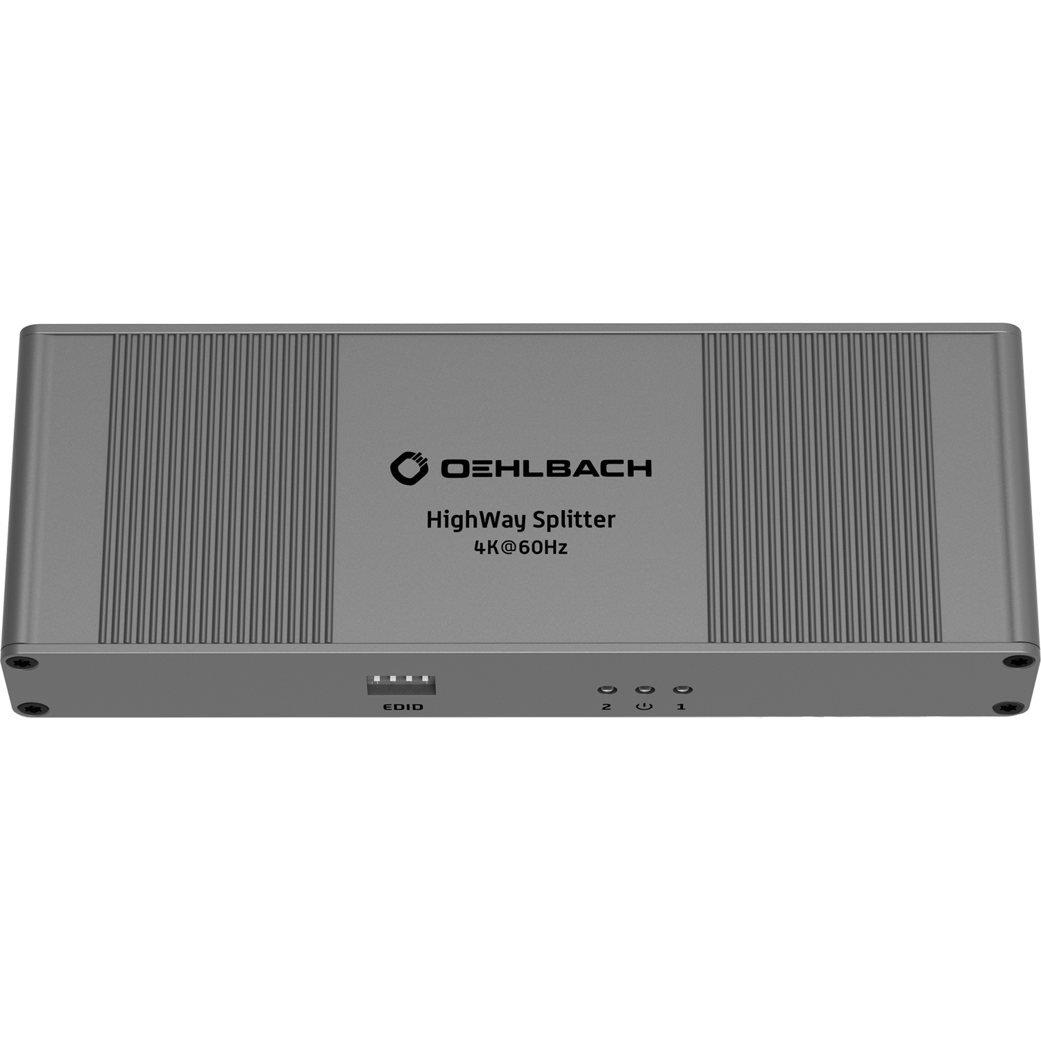 Oehlbach 4K Signal-Verteiler für HDMI silberne Oberfläche zwei HDMI-Ausgänge links Oehlbach-Logo oben