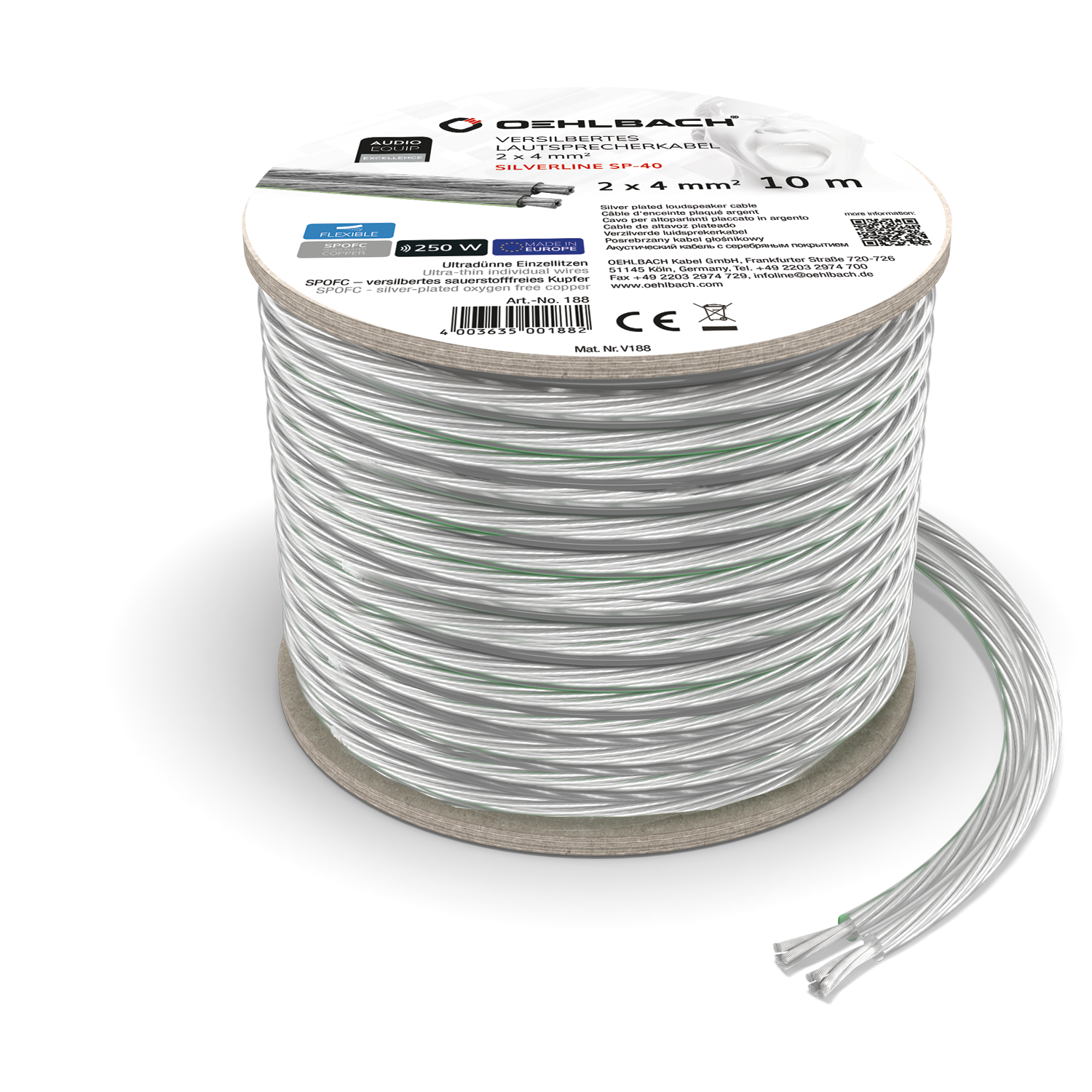 Silverline SP-40 Versilbertes Lautsprecherkabel