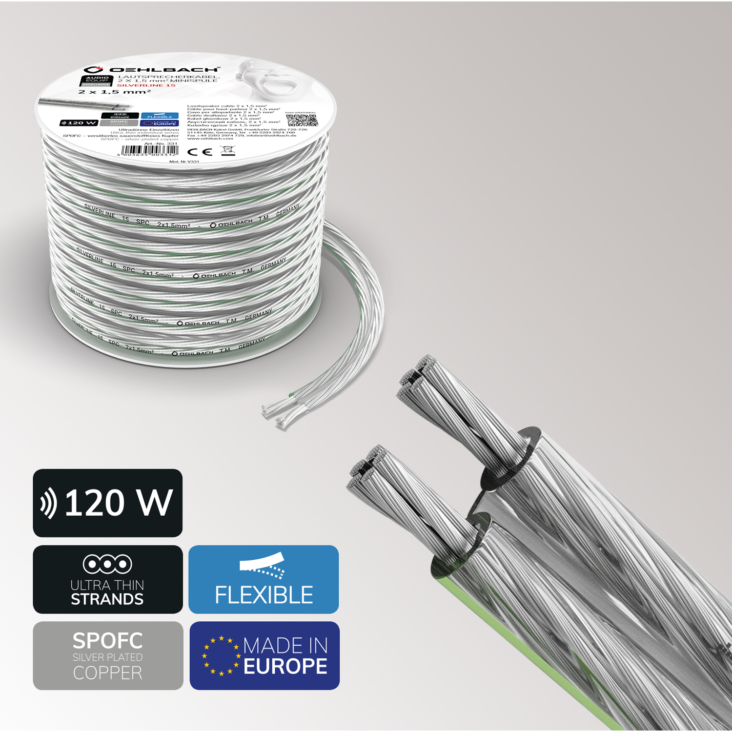Silverline SP-15 Versilbertes Lautsprecherkabel
