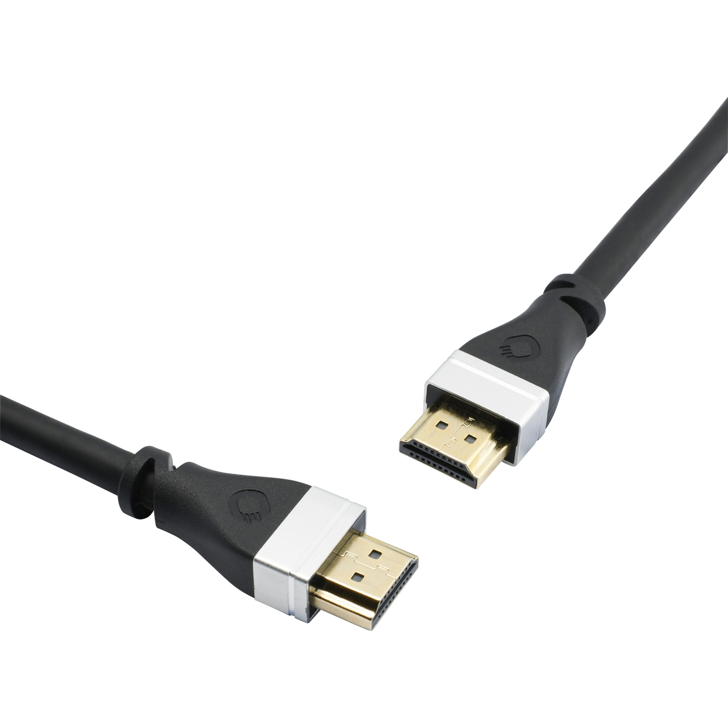 8K Ultra-High-Speed-HDMI-Kabel mit Oehlbach-Logo links und Aufschrift Ultra High Speed auf schwarzem Kabel vor grauem Hintergrund