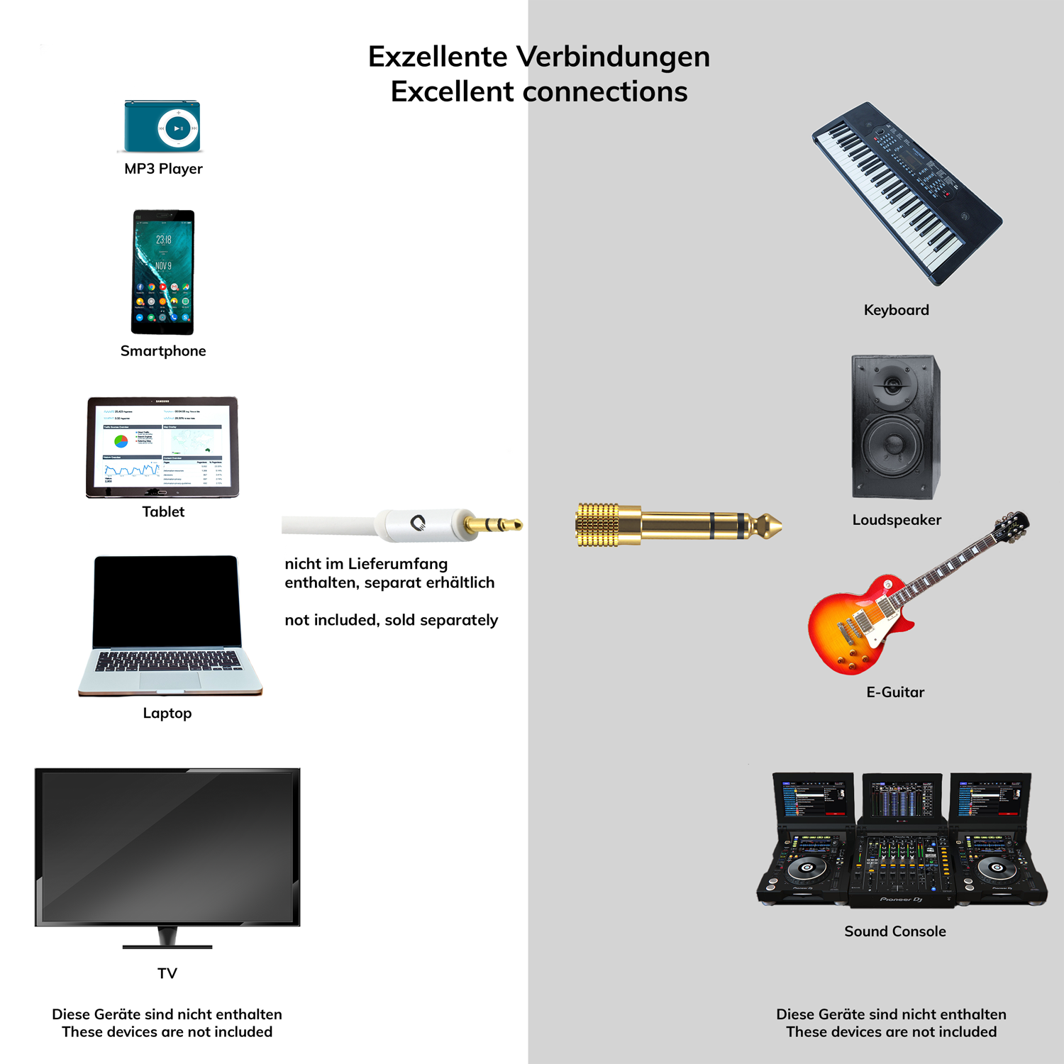 Mobiler Klinke-Adapter Oehlbach schwarz links Kabel mit 3.5 mm Stecker rechts Adaptergehäuse mit Aufschrift Oehlbach