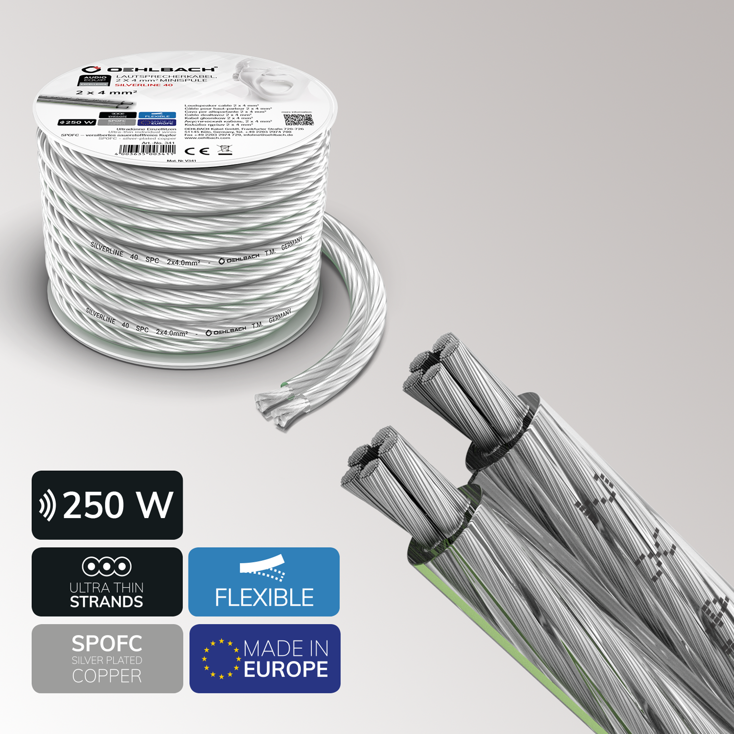 Silverline SP-40 Versilbertes Lautsprecherkabel