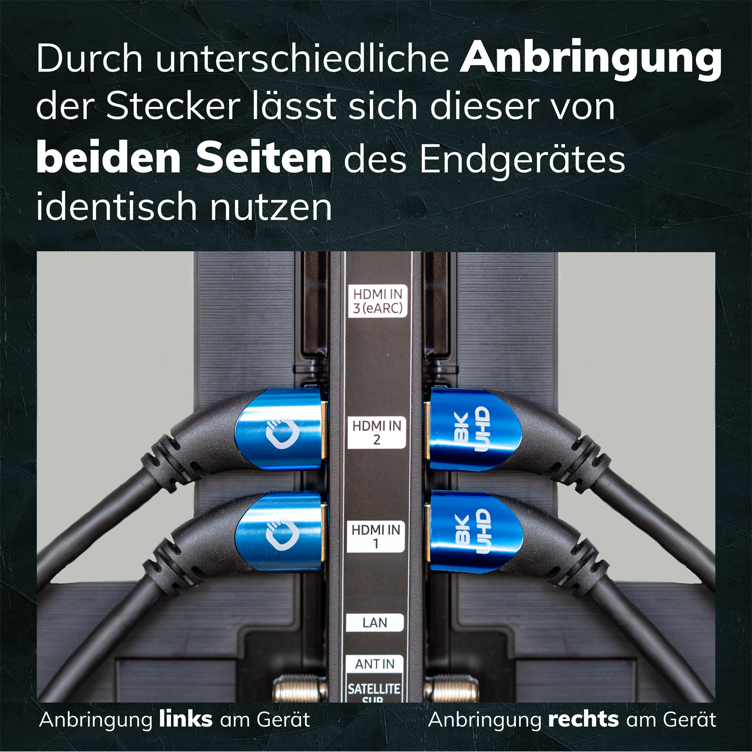 HDMI-Kabel mit Aufschrift Ultra High Speed Oehlbach vor grauem Hintergrund Produktbild frontalansicht