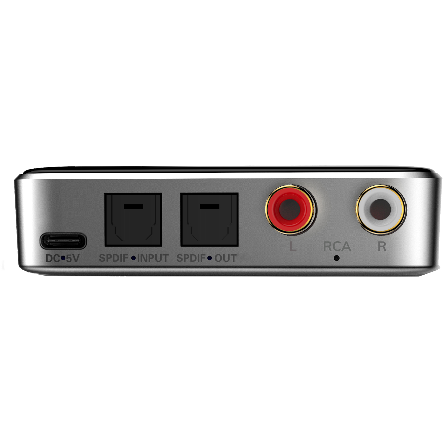 Oehlbach Bluetooth Transmitter Receiver schwarz rechteckig mit LED Anzeige und Tasten auf Oberseite Kabelanschlüsse links