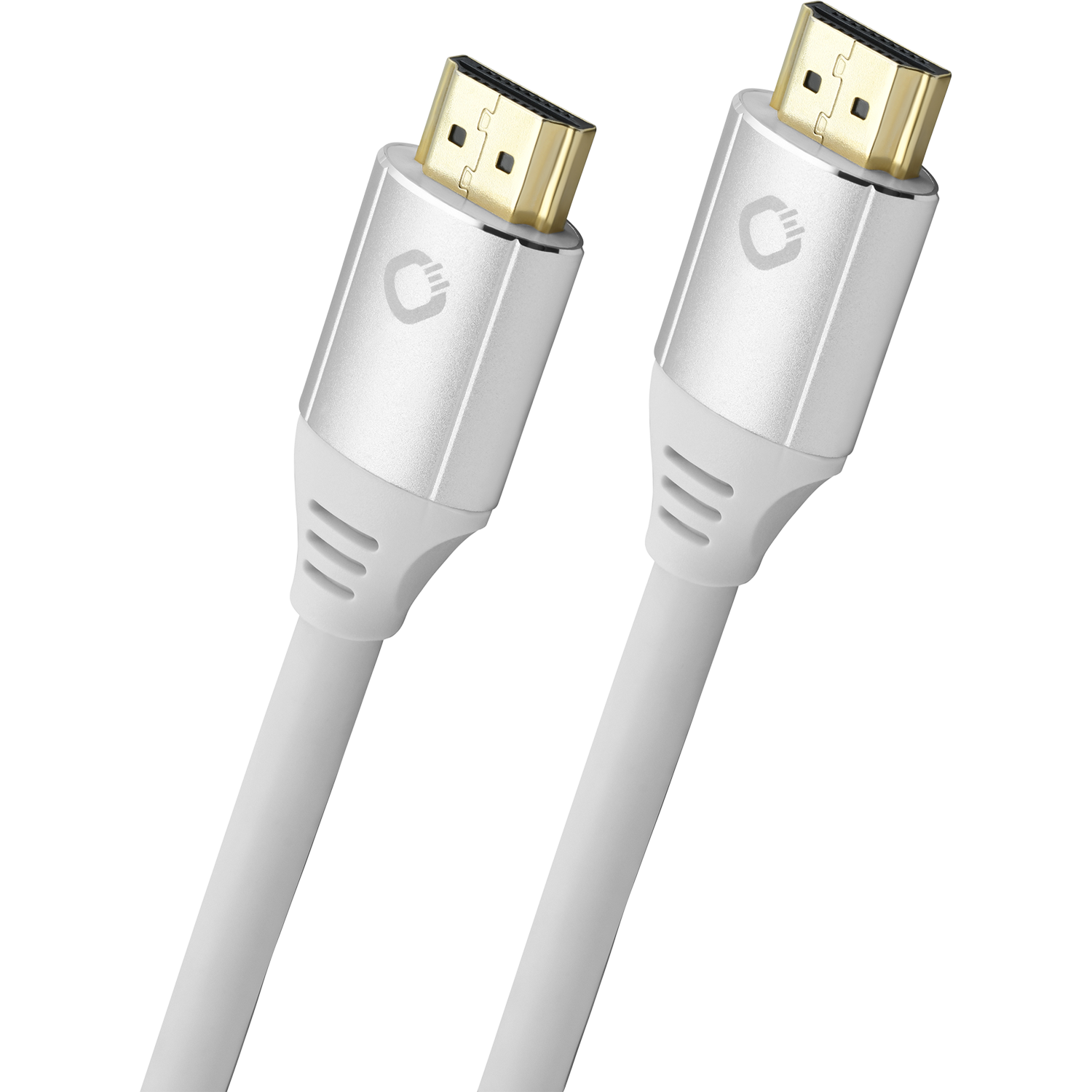 HDMI-Kabel mit schwarzer Ummantelung Aufschrift Ultra High Speed Oehlbach-Logo links Stecker rechts mit goldenen Kontakten