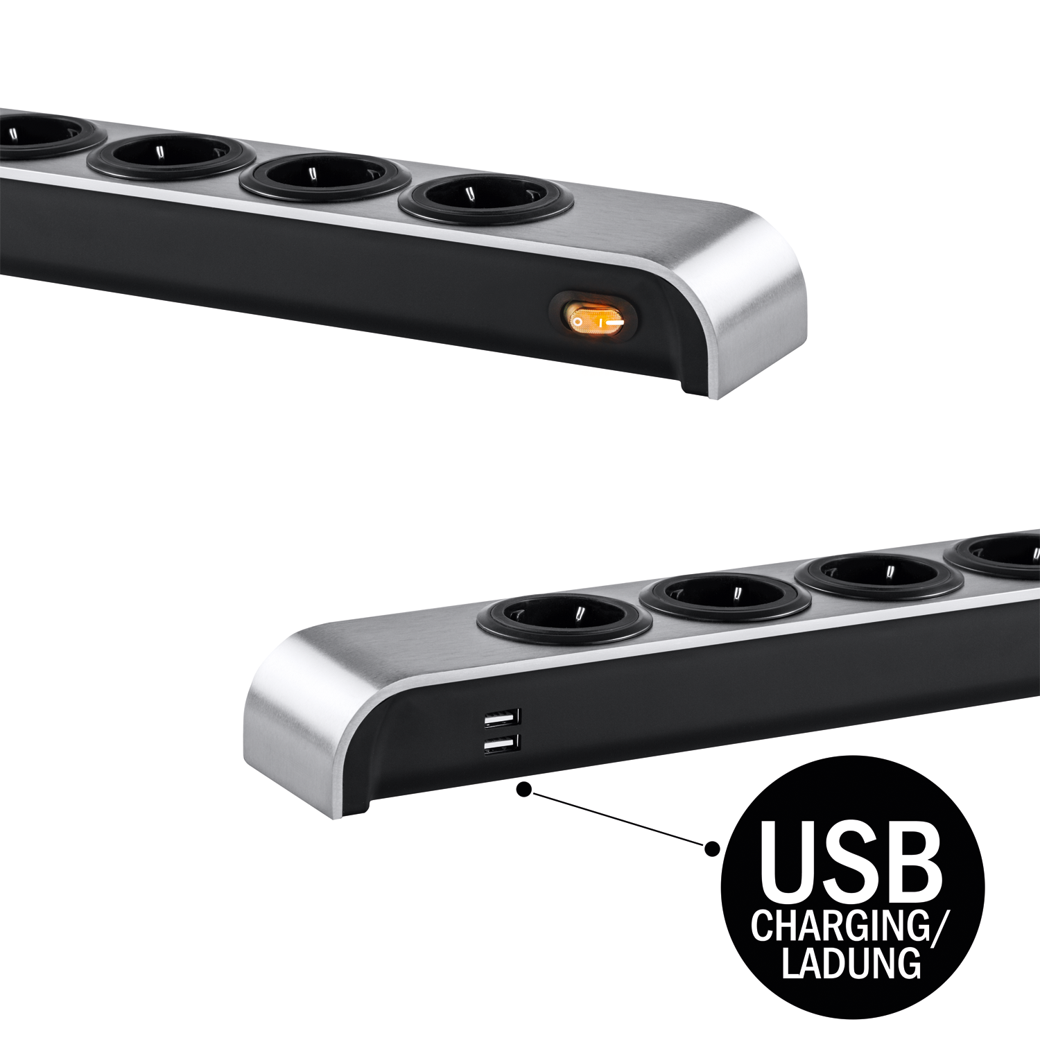 Steckdosenleiste Oehlbach 6 Steckplätze schwarz mit Schalter links Kabel rechts Oehlbach-Logo oben rechts