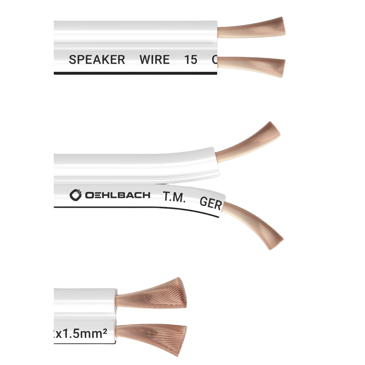 Speaker Wire SP-15 Lautsprecherkabel Lautsprecherkabel Oehlbach in Nahaufnahme mit transparenter Ummantelung und sichtbaren Kupferdrähten