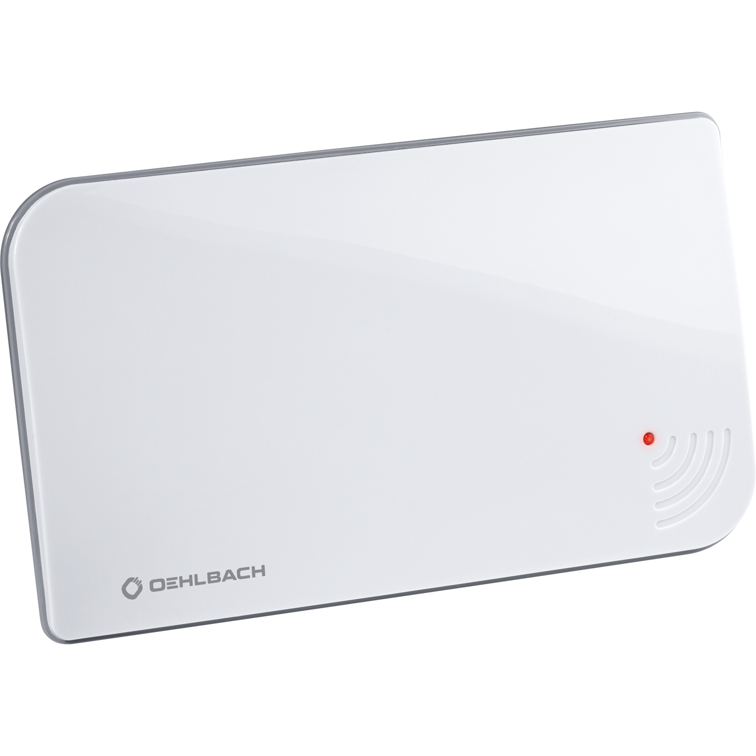 Oehlbach Zimmerantenne für DVB-T2 schwarze flache Antenne mit silbernem Oehlbach Logo unten links auf weißem Hintergrund