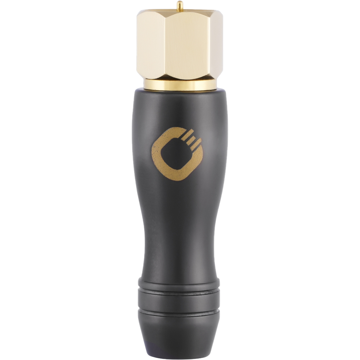 Hochwertige F-Stecker für Oehlbach Produkt mit glänzender Oberfläche und geriffeltem Griff in Nahaufnahme