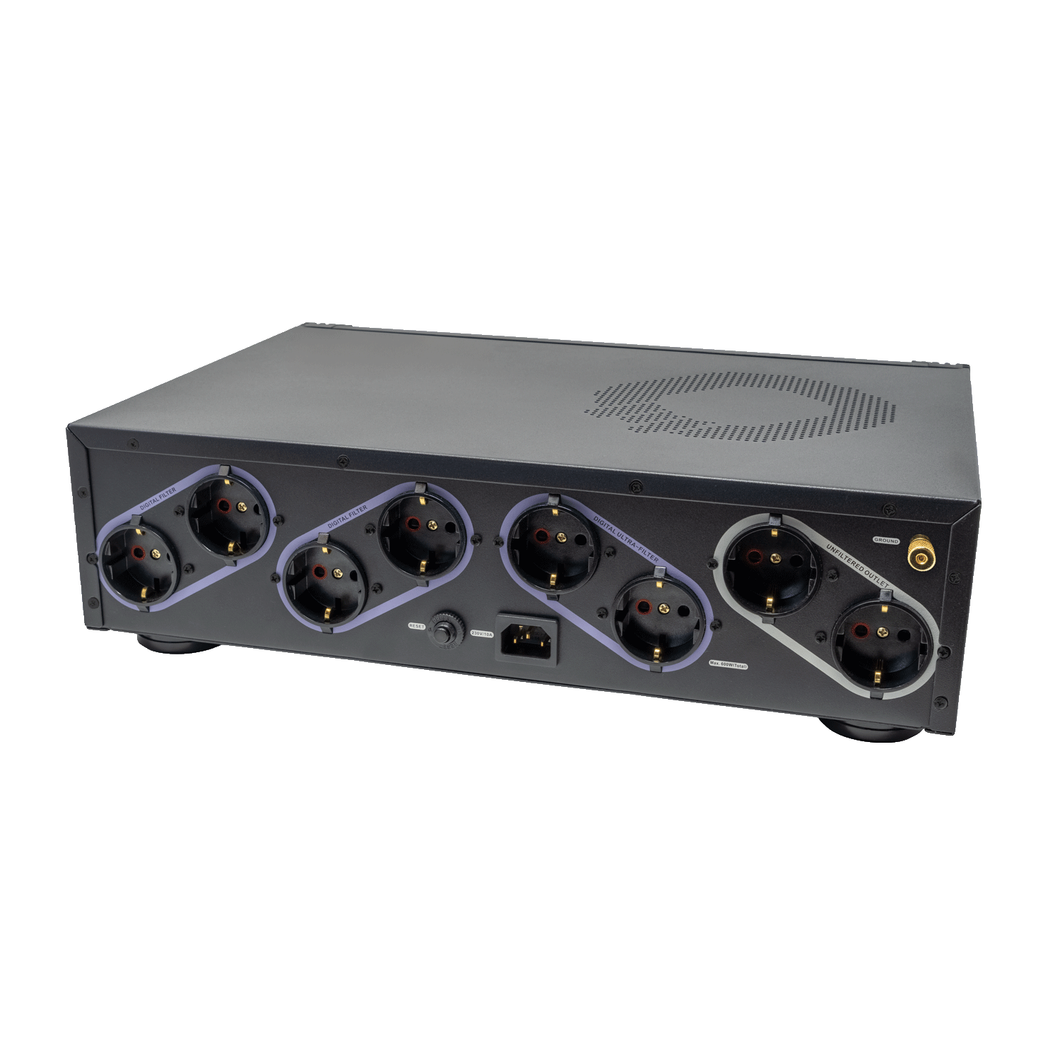 Schwarzes Oehlbach-Gerät mit Lüftungsgitter oben und Beschriftung in der Mitte der Front