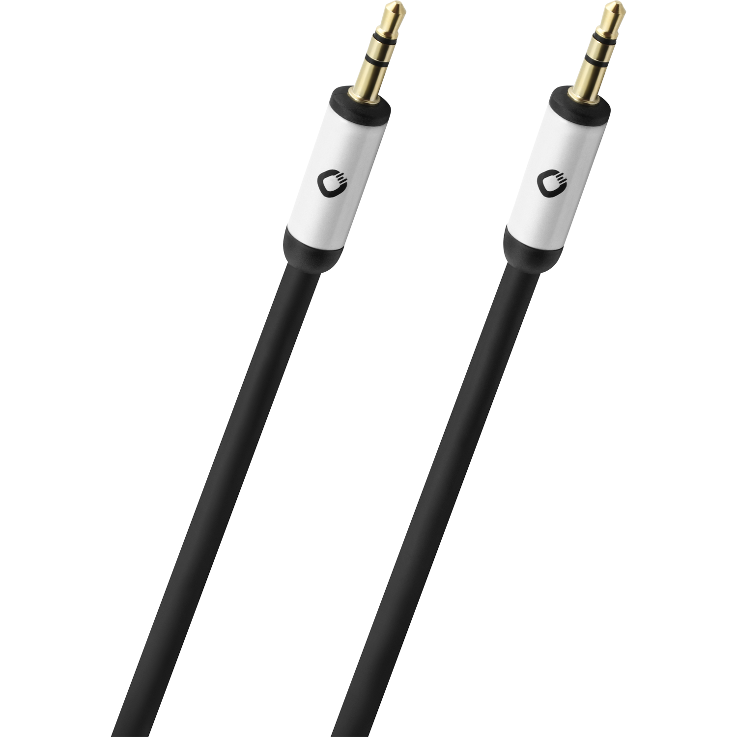 Audiokabel Oehlbach i-Connect J35 50 HB schwarz mit vergoldeten Steckern links und rechts vor weißem Hintergrund