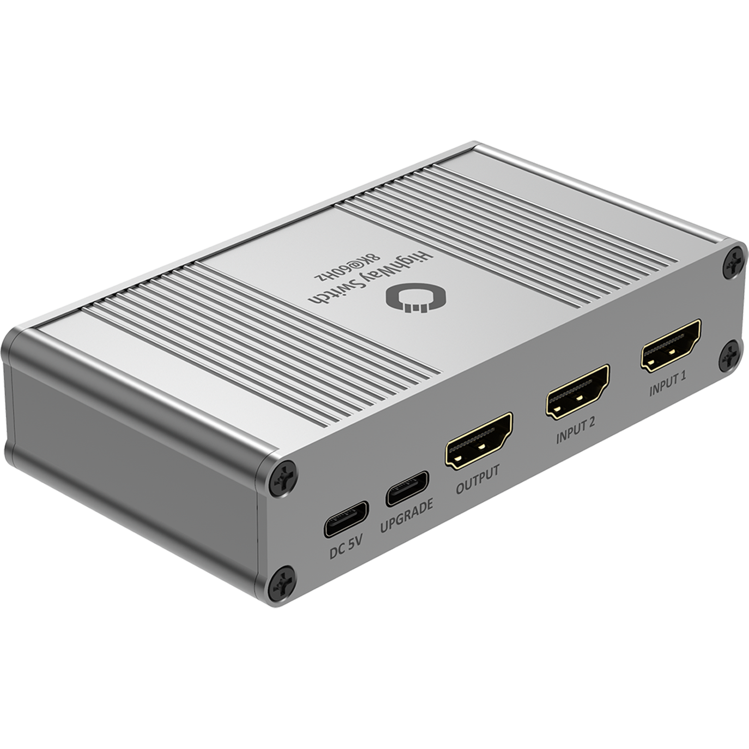 8K Signal-Umschalter für HDMI Oehlbach schwarz mit vier HDMI-Anschlüssen vorne und kleinem Oehlbach-Logo oben links