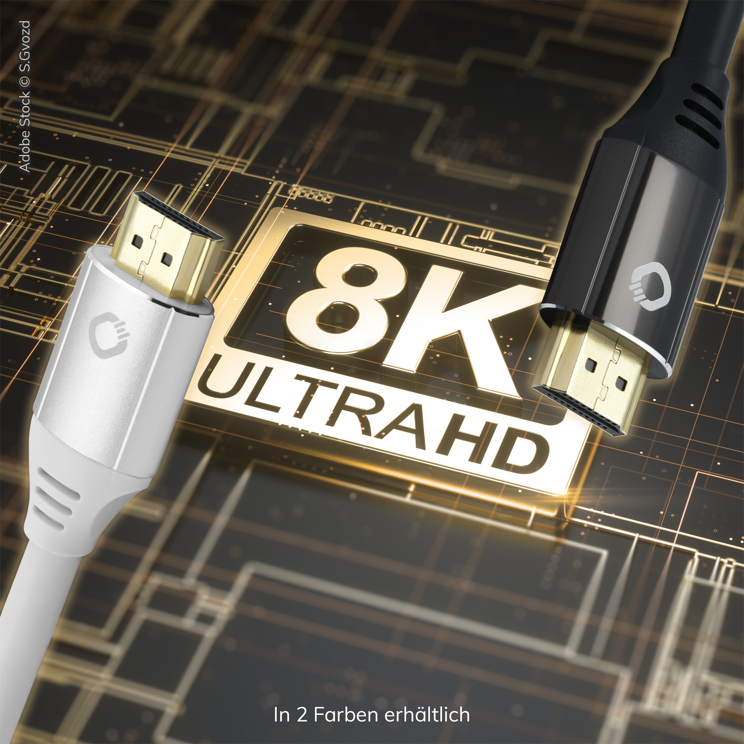 Ultra High-Speed HDMI-Kabel auf hellem Hintergrund HDMI-Logo und Aufschrift Ultra High Speed auf Stecker in Nahaufnahme