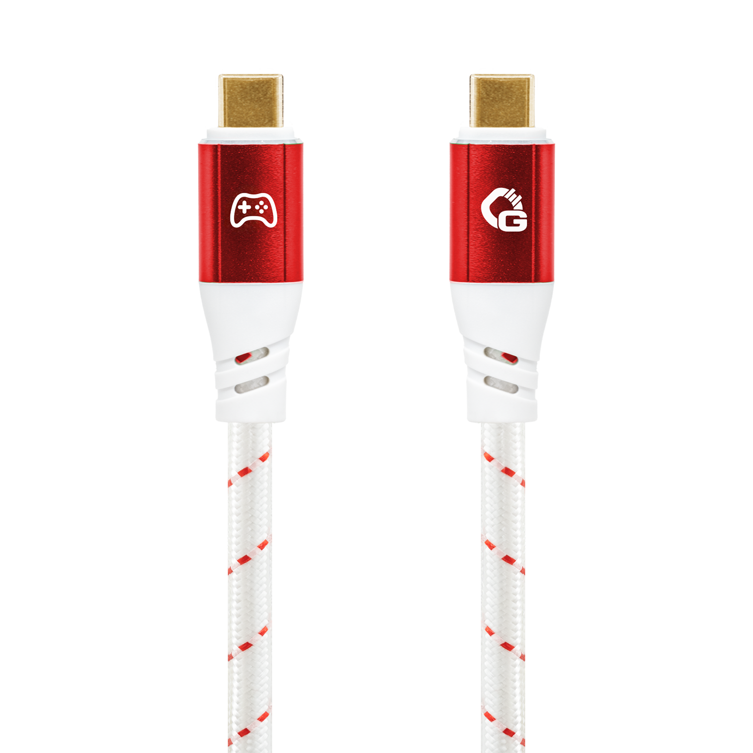 USB-C- auf USB-C-Kabel mit roten Steckern, Symbolen für Gaming
