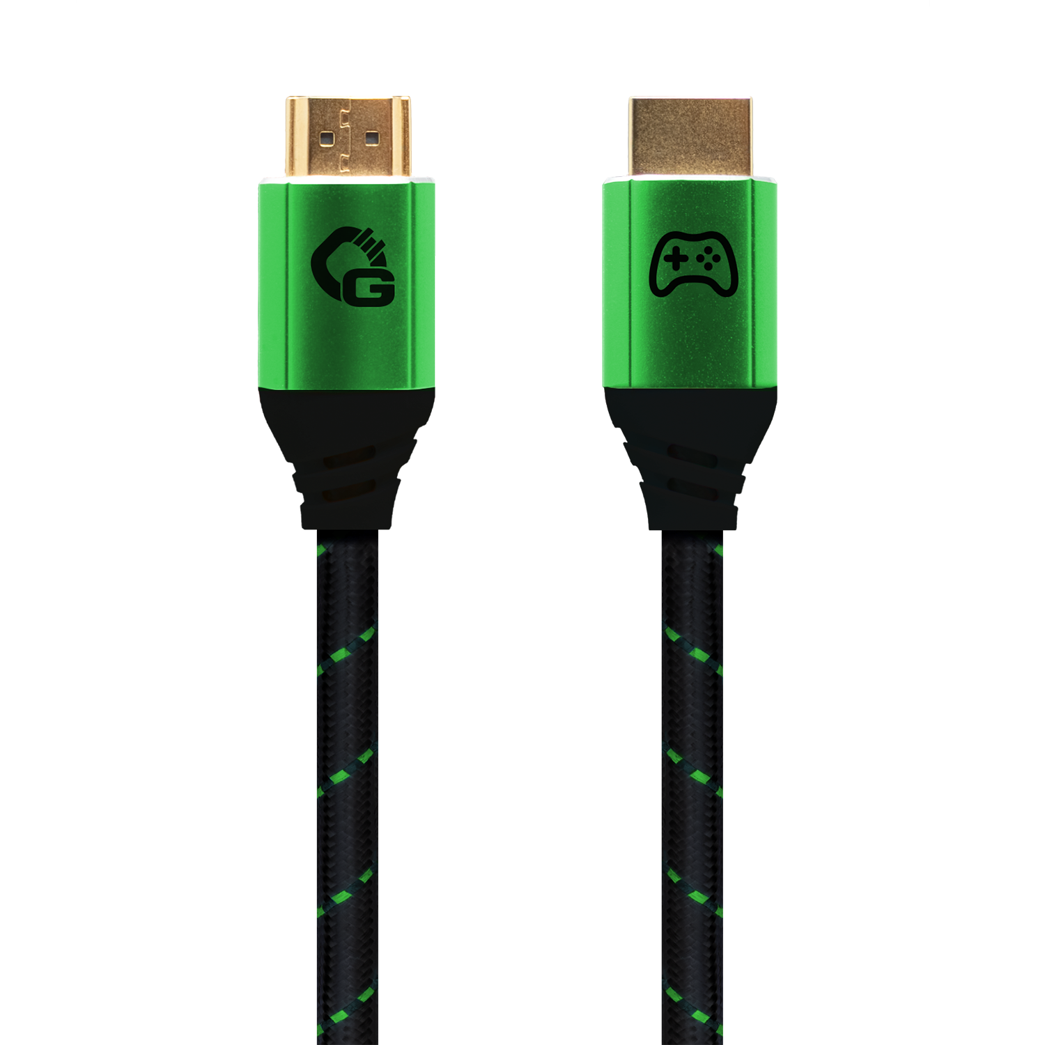 HDMI-Kabel mit Aufschrift Ultra High Speed grün schwarz spiralförmig auf hellem Hintergrund