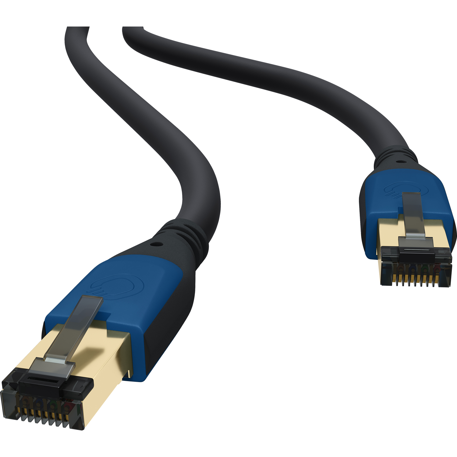 Oehlbach Kabel Cat 8.1 silber mit schwarzem Stecker links Aufschrift Giga Stream in weiß auf rotem Hintergrund