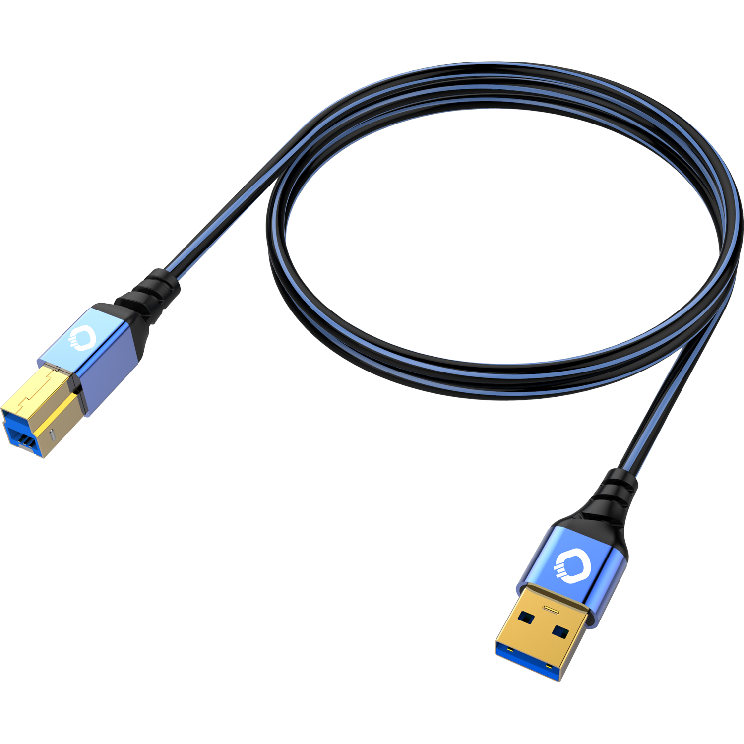 USB 3.2 Gen 2 Kabel Typ A links auf Typ B rechts schwarze Stecker Oehlbach Logo oben links weißer Hintergrund