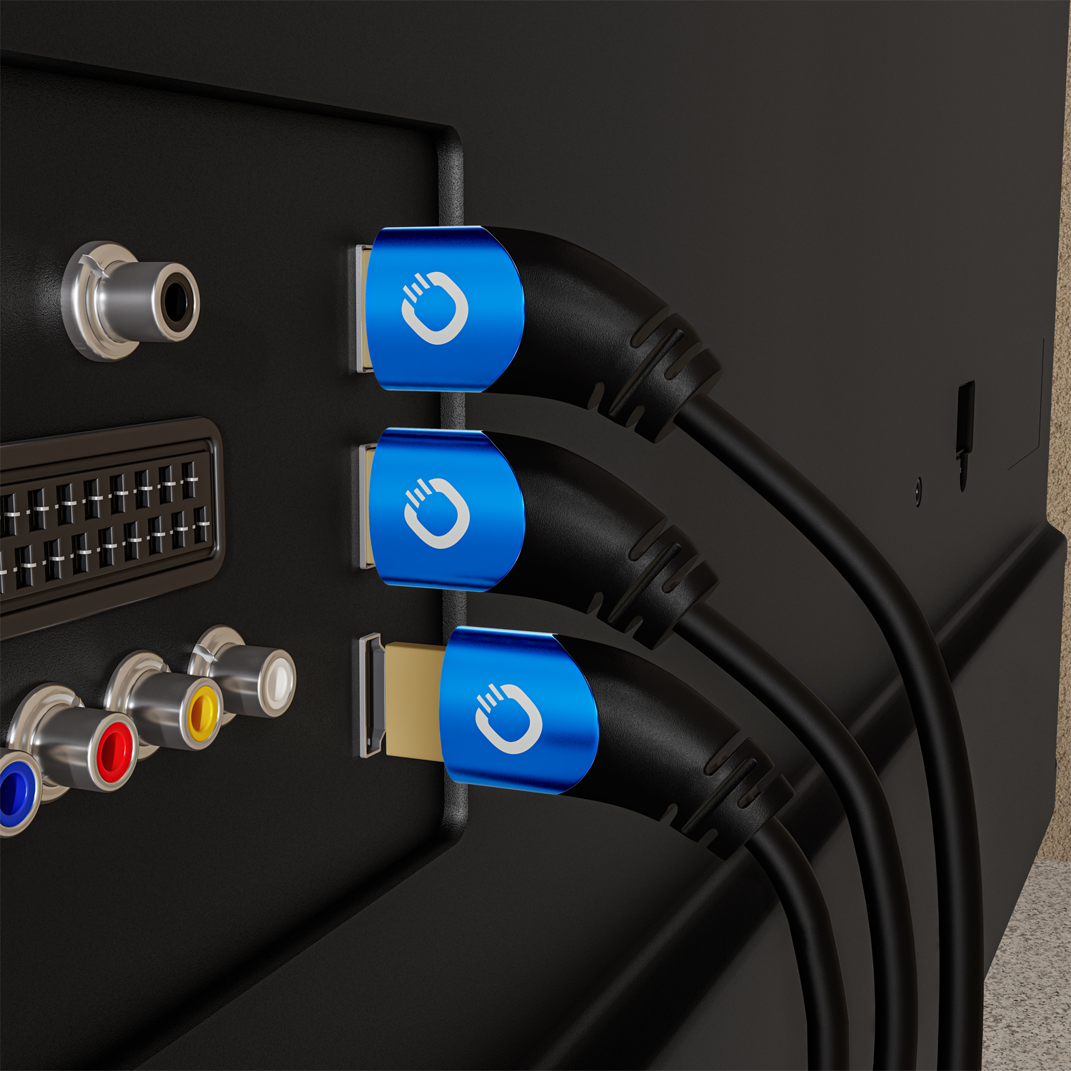 Ultra High-Speed HDMI Kabel von Oehlbach mit goldenen Steckern auf weißem Hintergrund