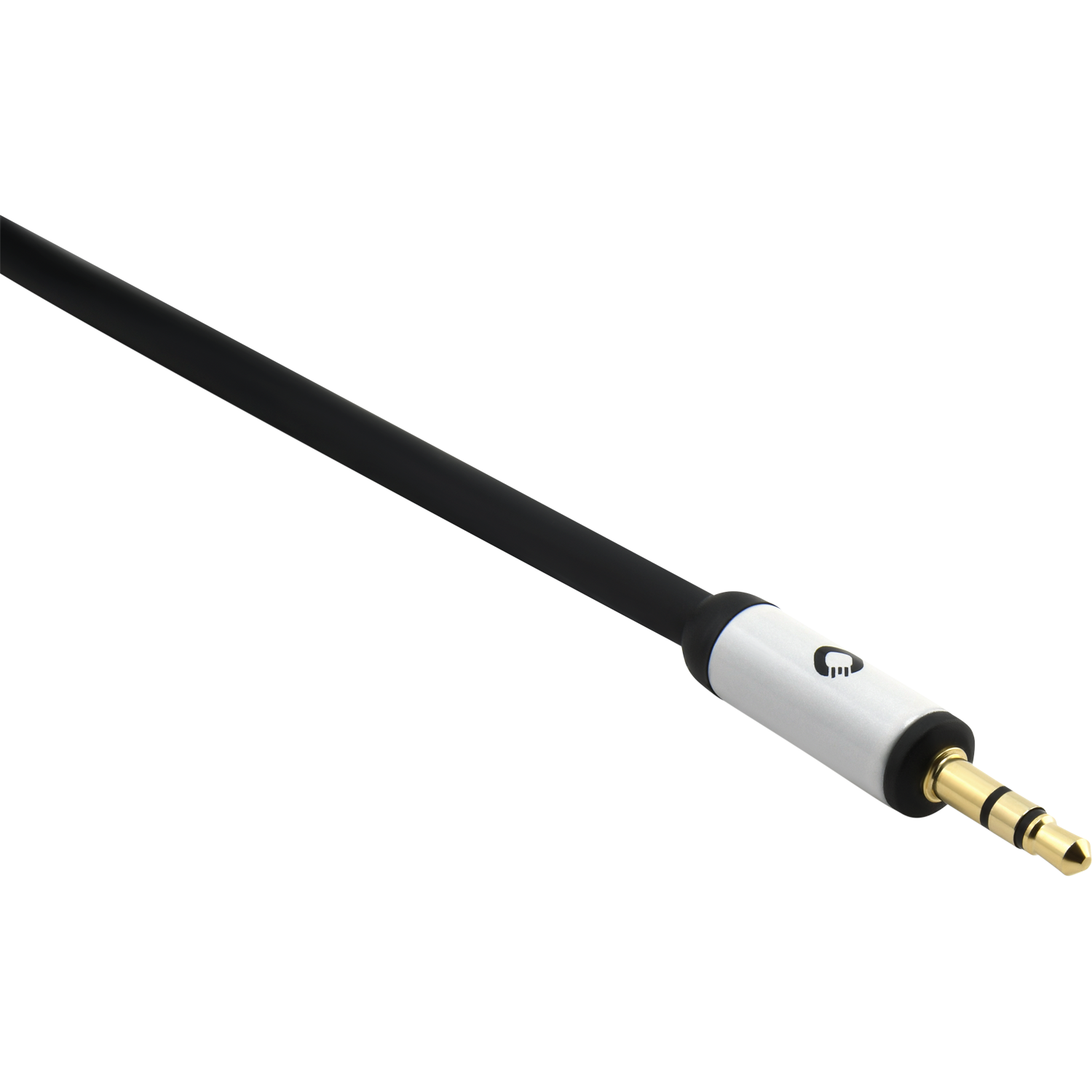 Audiokabel Oehlbach i-Connect J 3.5 50 A mit transparentem Kunststoffmantel schwarzer Stecker goldene Kontakte auf weißem Hintergrund